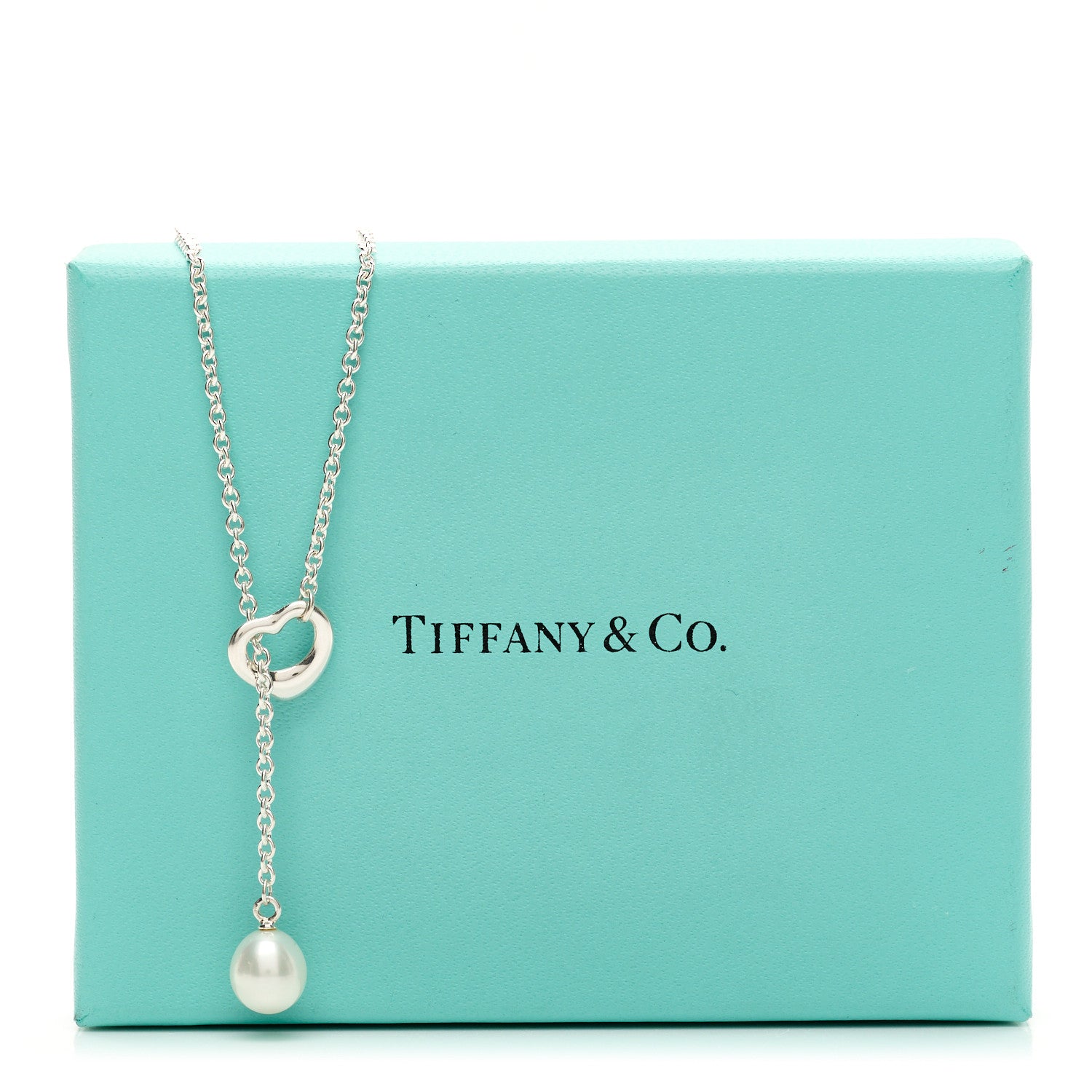 Tiffany Sterling Silver Cultured Pearl 7.5-8mm Elsa Peretti Open Heart Lariat Necklace 5 of 5