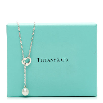 Tiffany Sterling Silver Cultured Pearl 7.5-8mm Elsa Peretti Open Heart Lariat Necklace 5 of 5