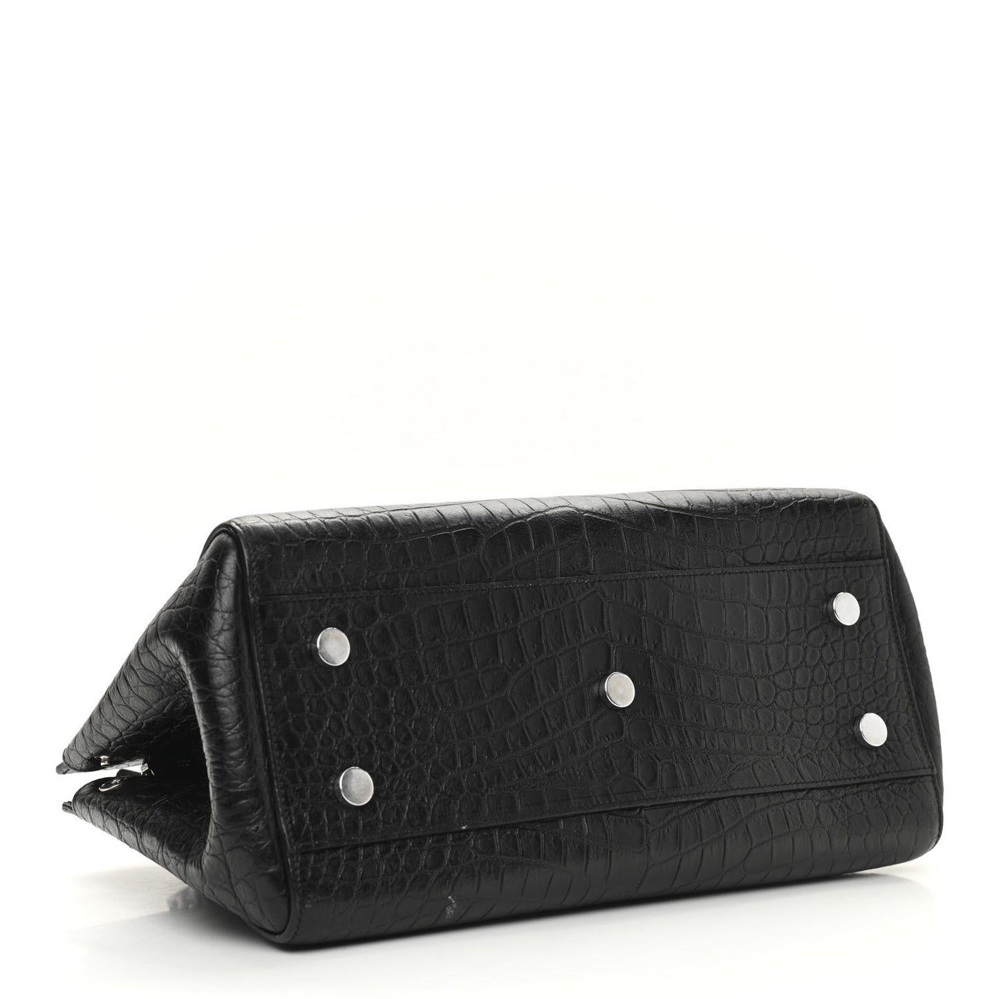 Calfskin Crocodile Embossed Small Cabas Rive Gauche Black