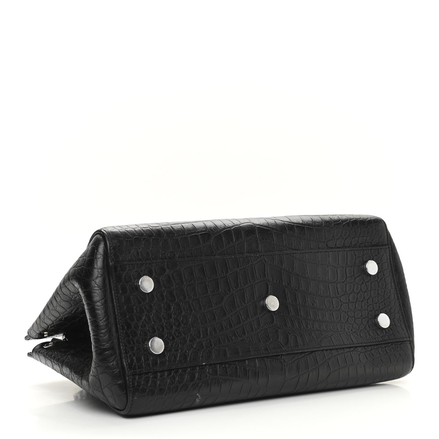 Saint Laurent Calfskin Crocodile Embossed Small Cabas Rive Gauche Black 3 of 10