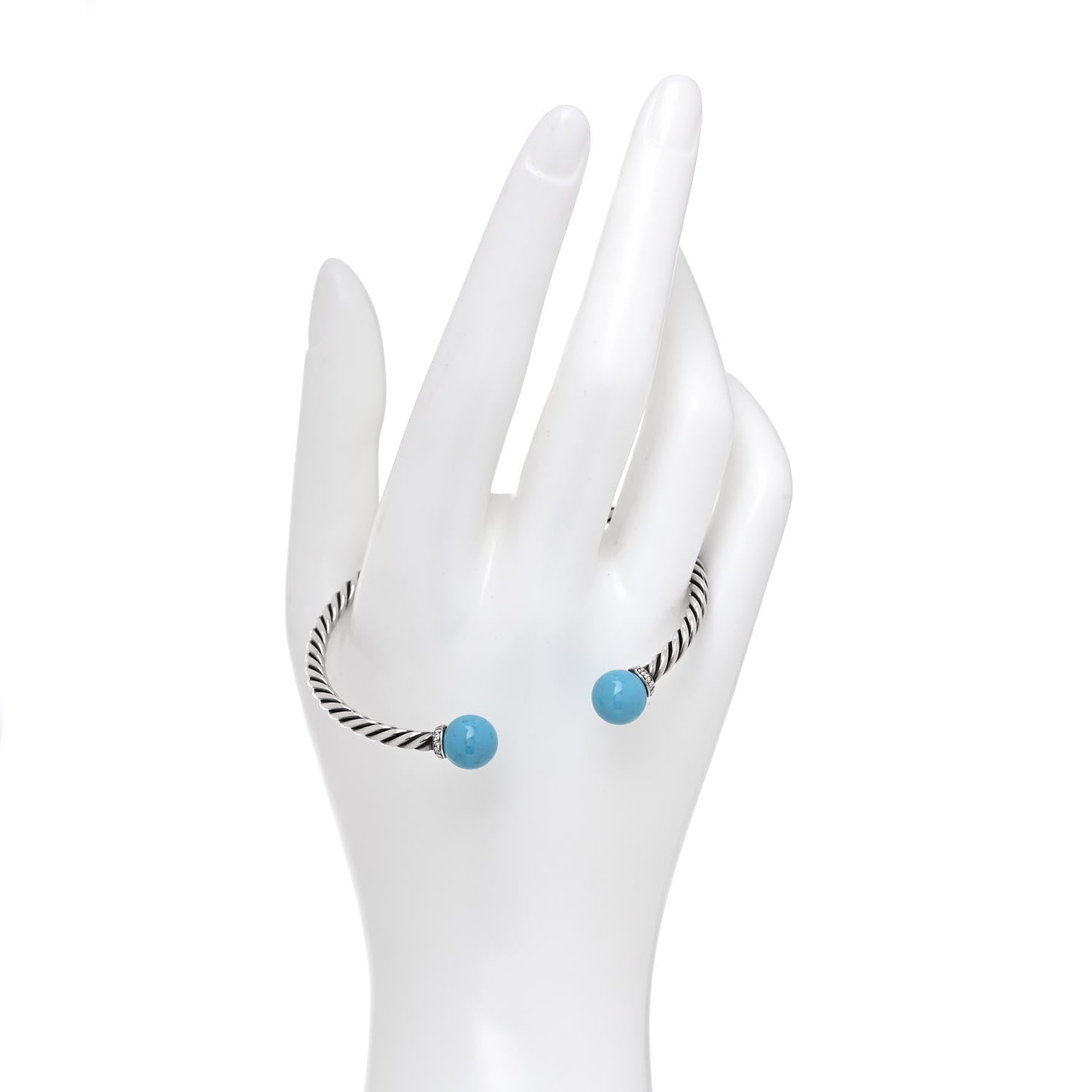 David Yurman Sterling Silver Diamond Turquoise 9mm Solari Bracelet 2 of 5