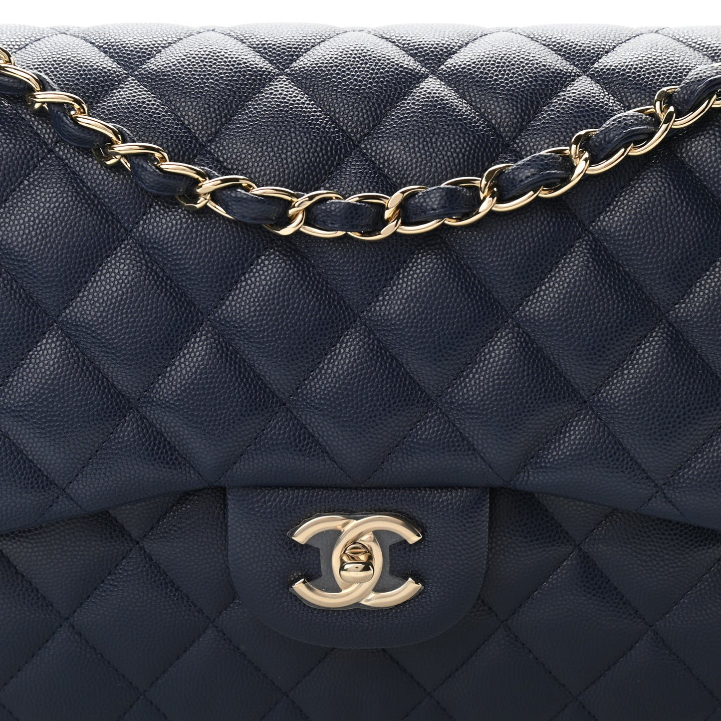 Caviar Quilted Jumbo Double Flap Navy Blue