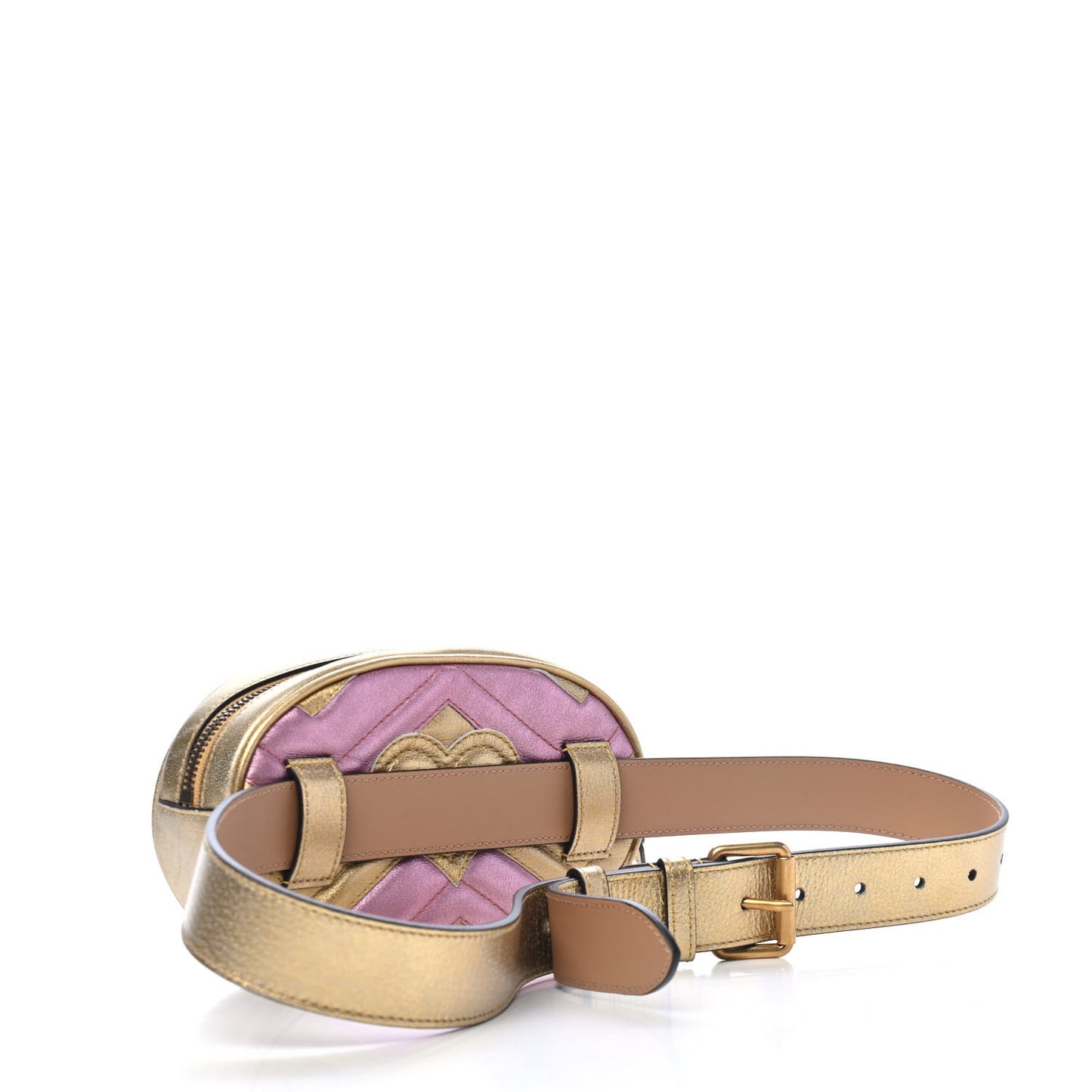 Metallic Nappa Matelasse Heart GG Marmont Belt Bag 85 34 Oro Vecchio Rosa