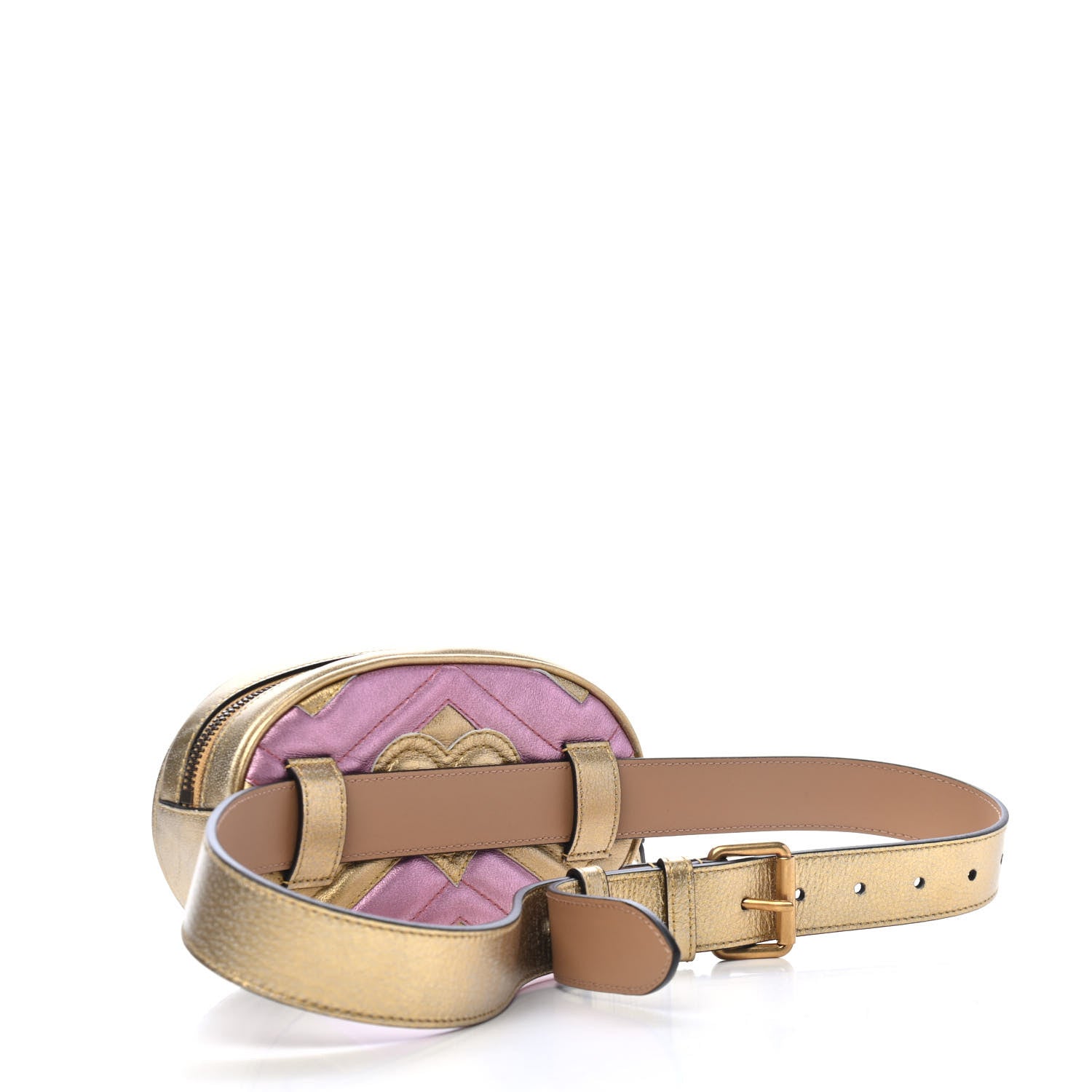 Gucci Metallic Nappa Matelasse Heart GG Marmont Belt Bag 85 34 Oro Vecchio Rosa 2 of 4