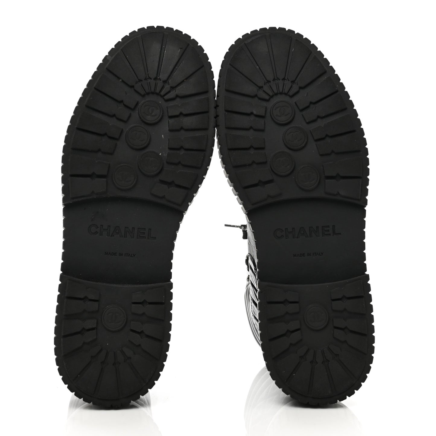 Calfskin Grosgrain Quilted Lace Up Boots 37.5 Black Grey