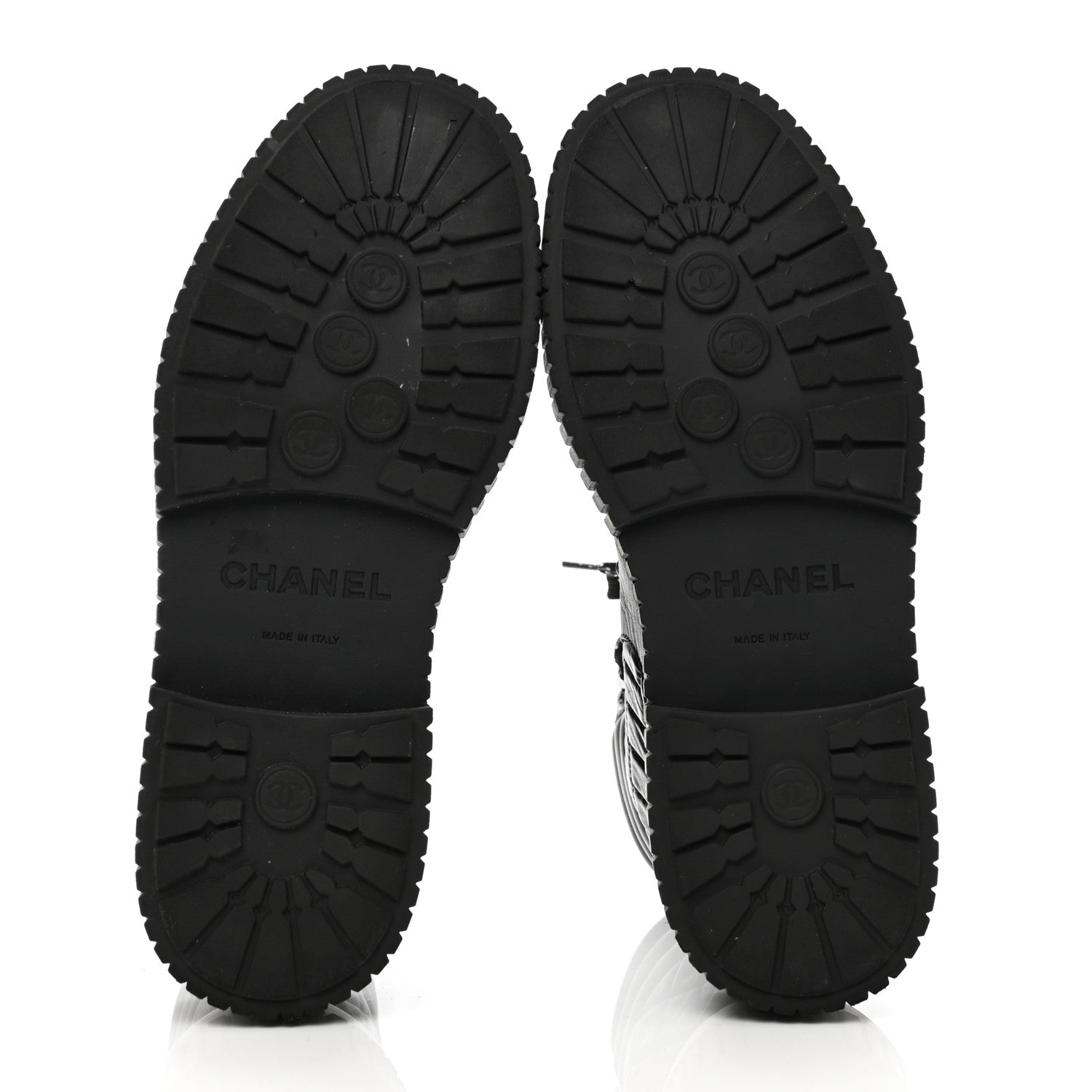 Chanel Calfskin Grosgrain Quilted Lace Up Boots 37.5 Black Grey 5 of 8