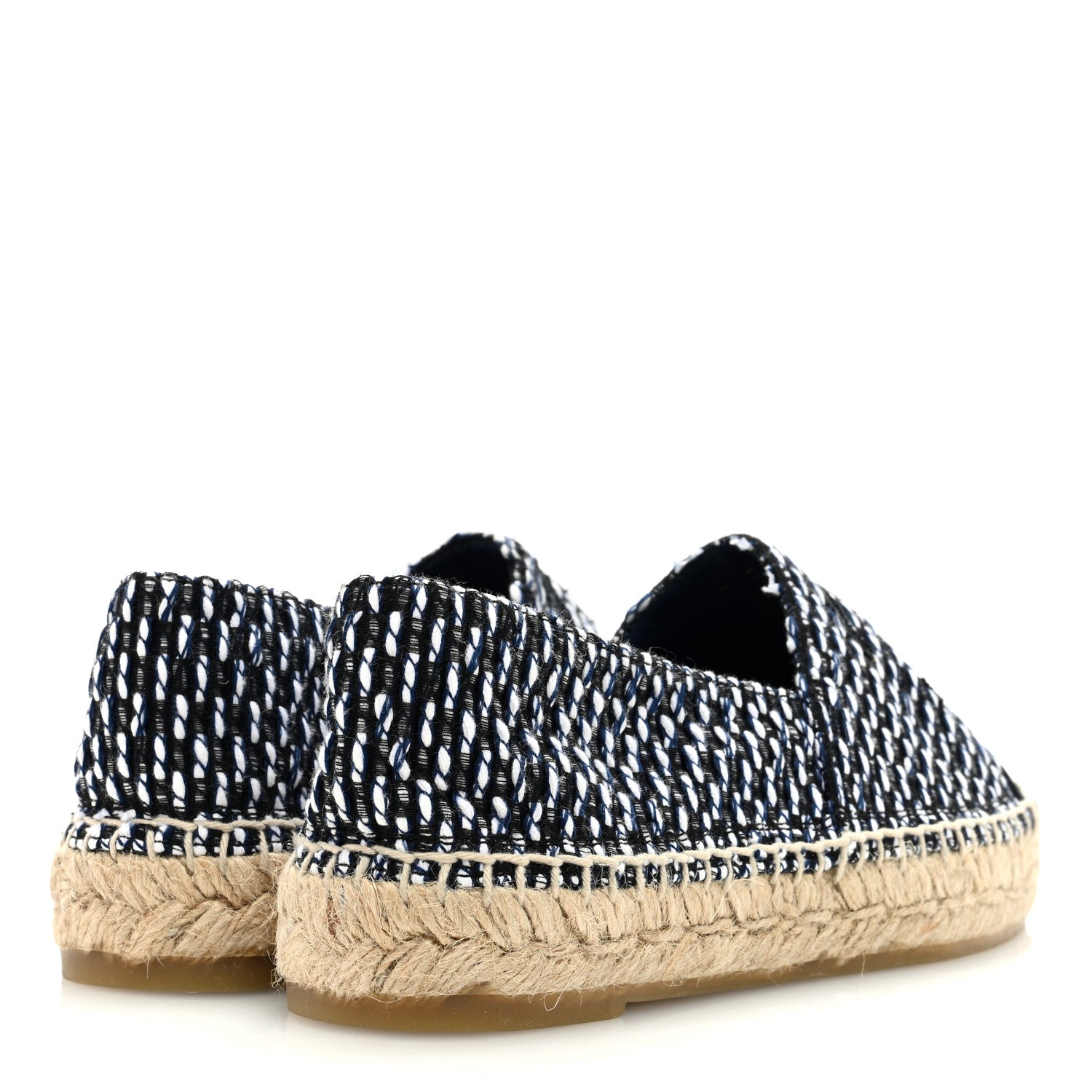 Chanel Tweed Grosgrain CC Espadrilles 37 Black Navy White 4 of 8