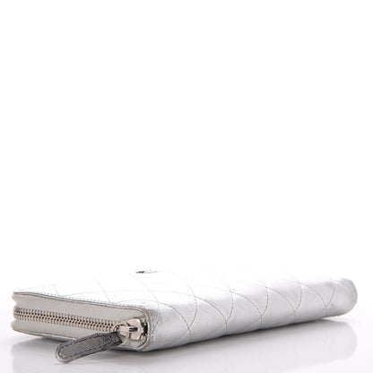 Chanel Metallic Lambskin Quilted Large Gusset Zip Around Wallet Silver 4 of 12