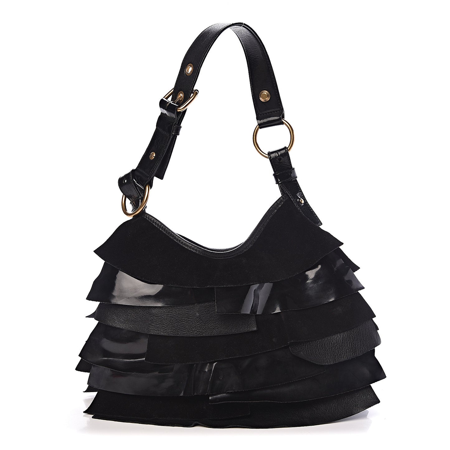 Patent Chevre Suede Ruffle Small Saint Tropez Black