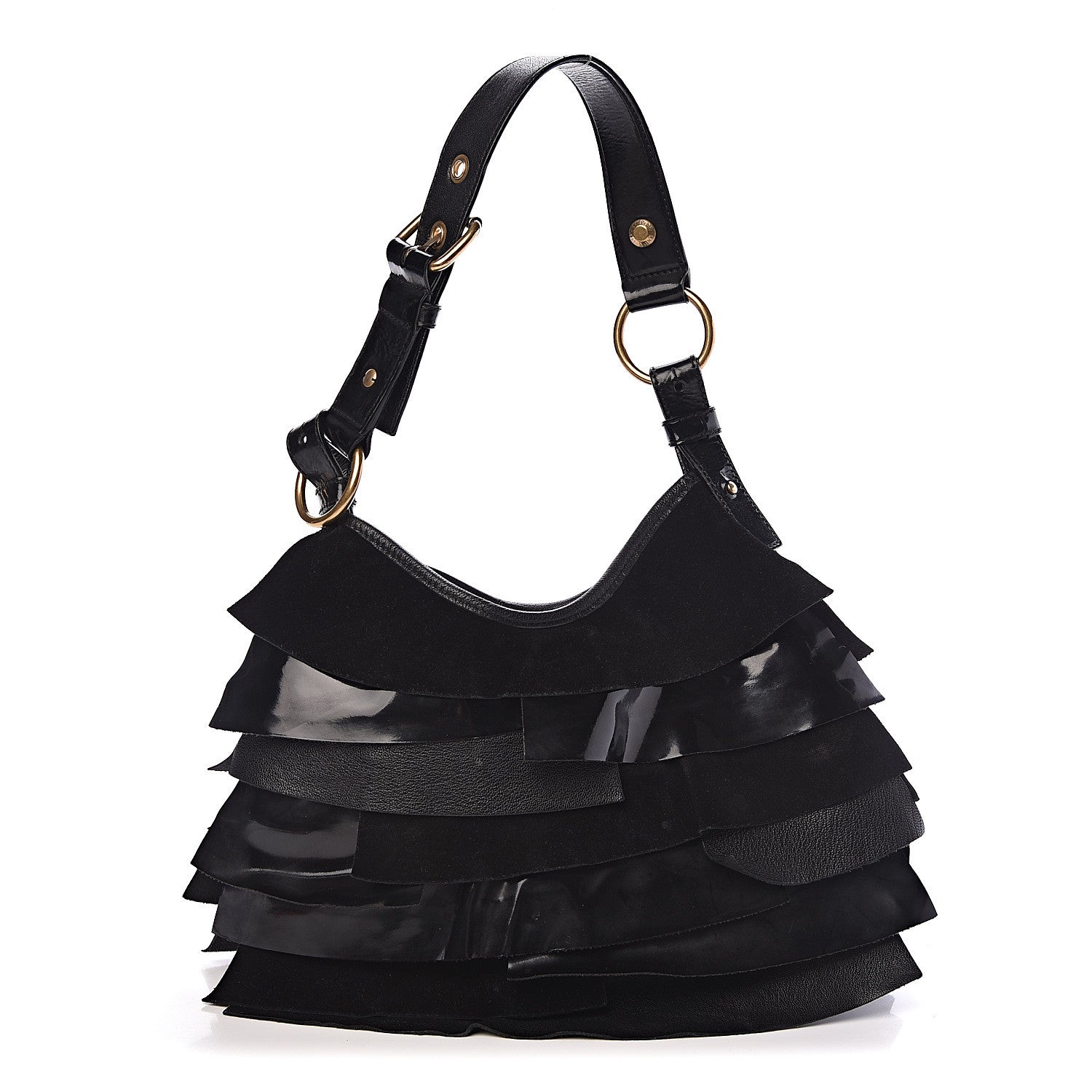 Saint Laurent Patent Chevre Suede Ruffle Small Saint Tropez Black 1 of 10