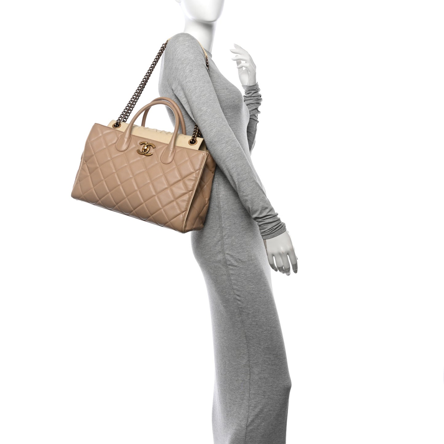 Lambskin Quilted Small Portobello Tote Beige