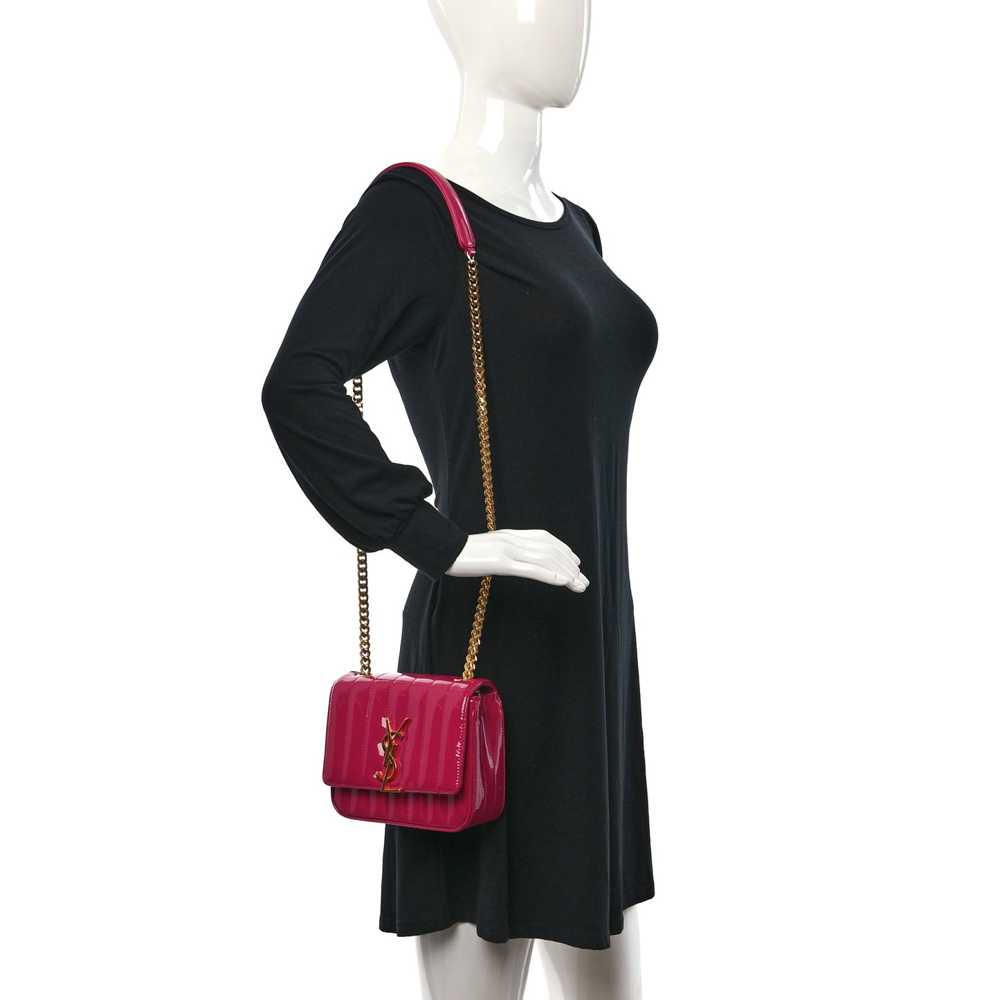 Patent Calfskin Matelasse Monogram Small Vicky Chain Bag Bubblegum