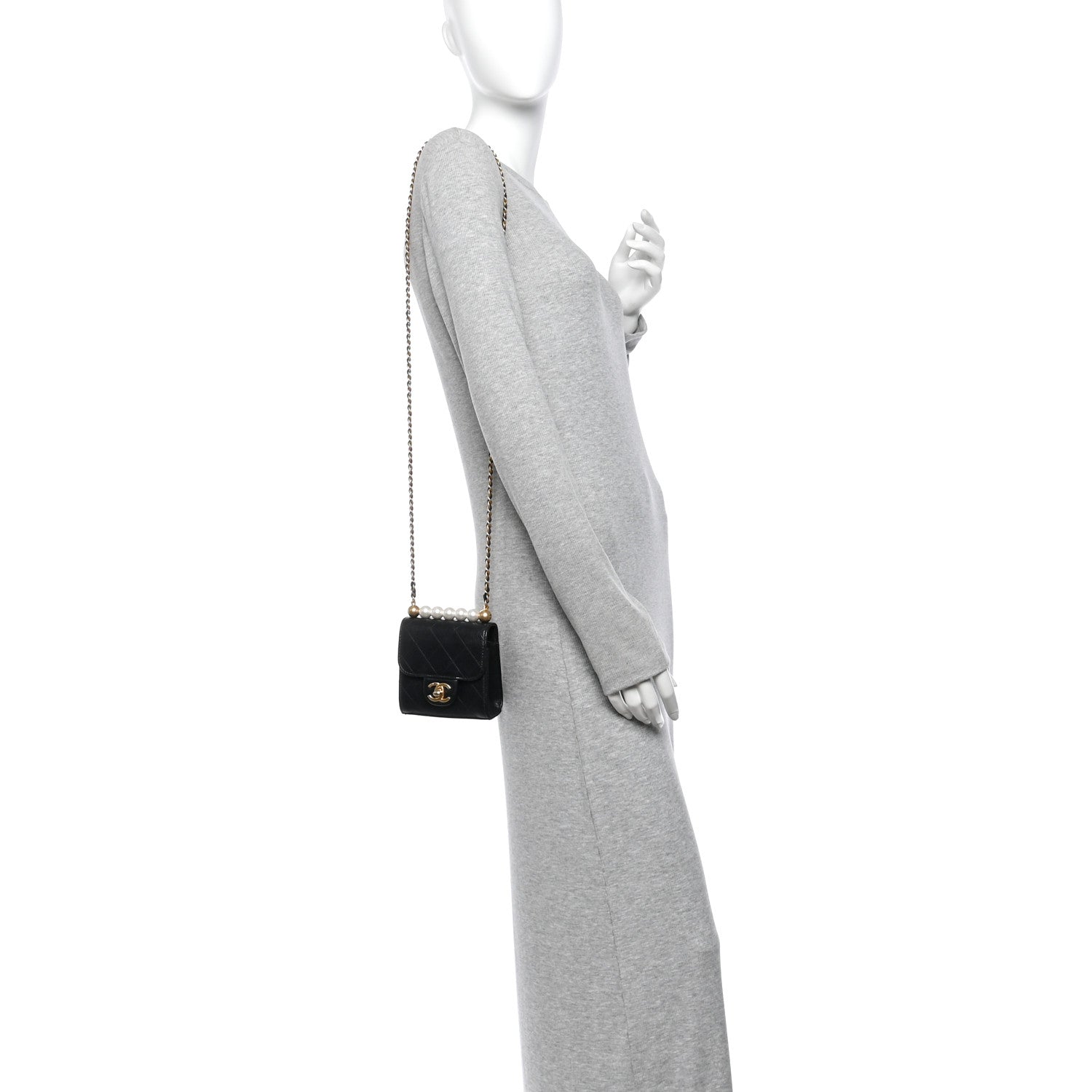 Chanel Goatskin Chic Pearls Clutch On Chain Black 2 of 11