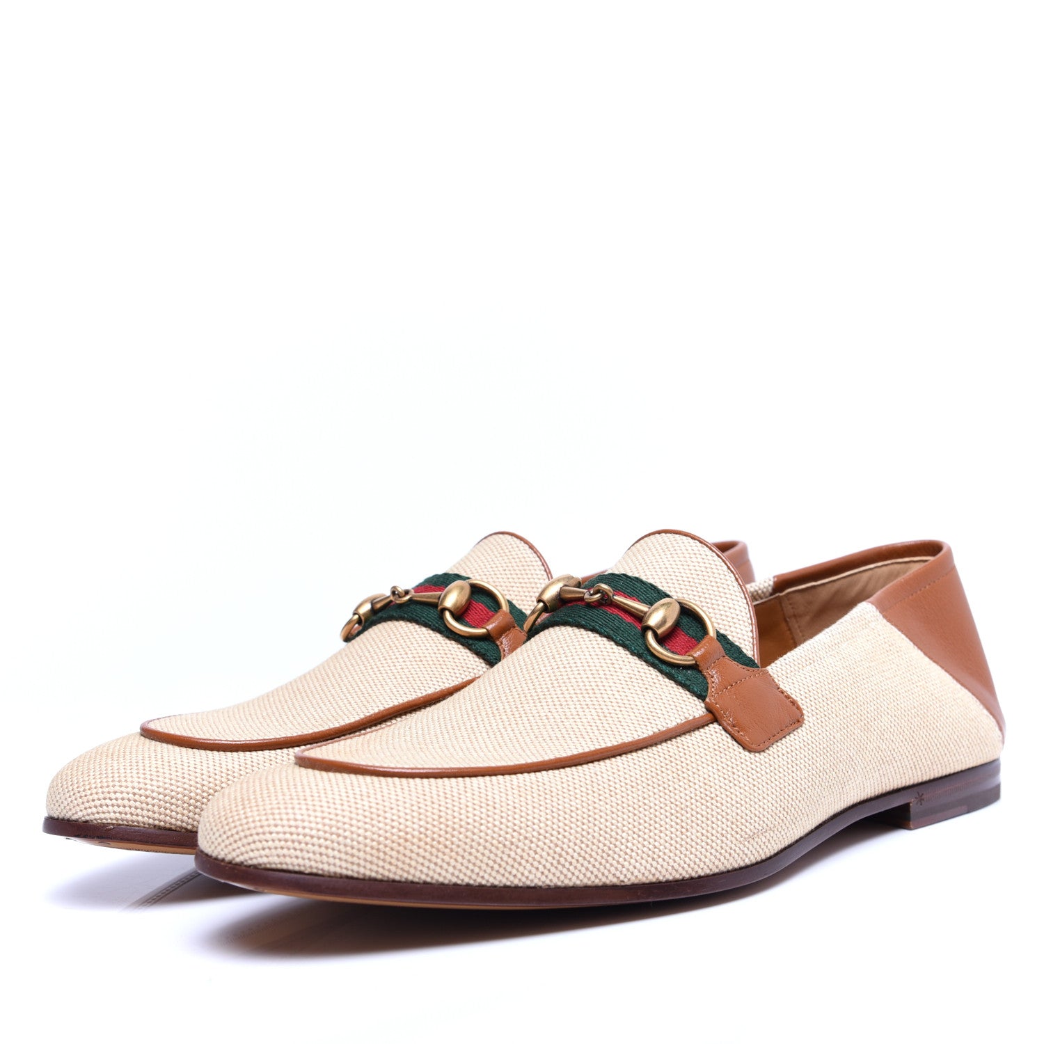 Gucci Canvas Web Mens Brixton Horsebit Loafers 9.5 Sand Light Cuir 5 of 12