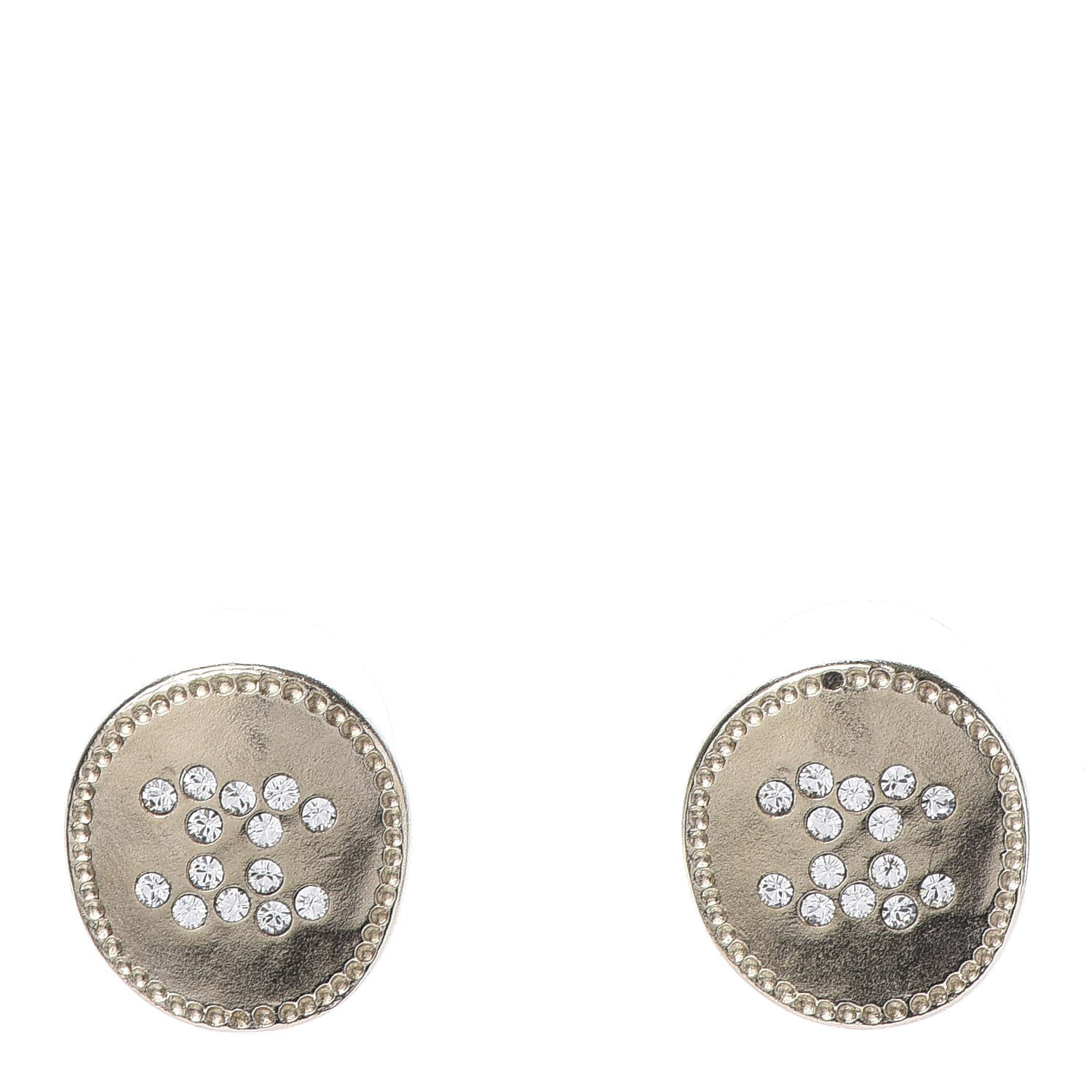 Chanel Crystal CC Round Earrings Gold 1 of 5