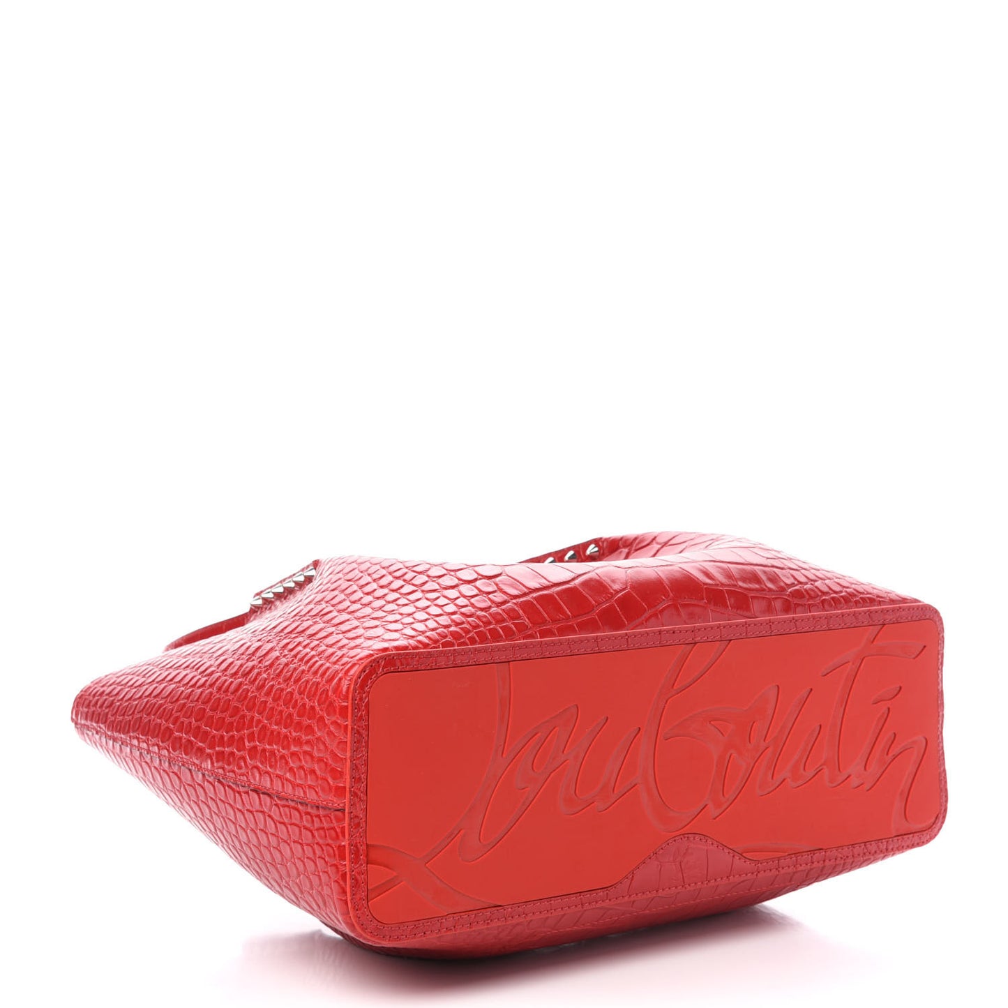 Crocodile Embossed Calfskin Spiked Small Cabarock Shopper Tote Red