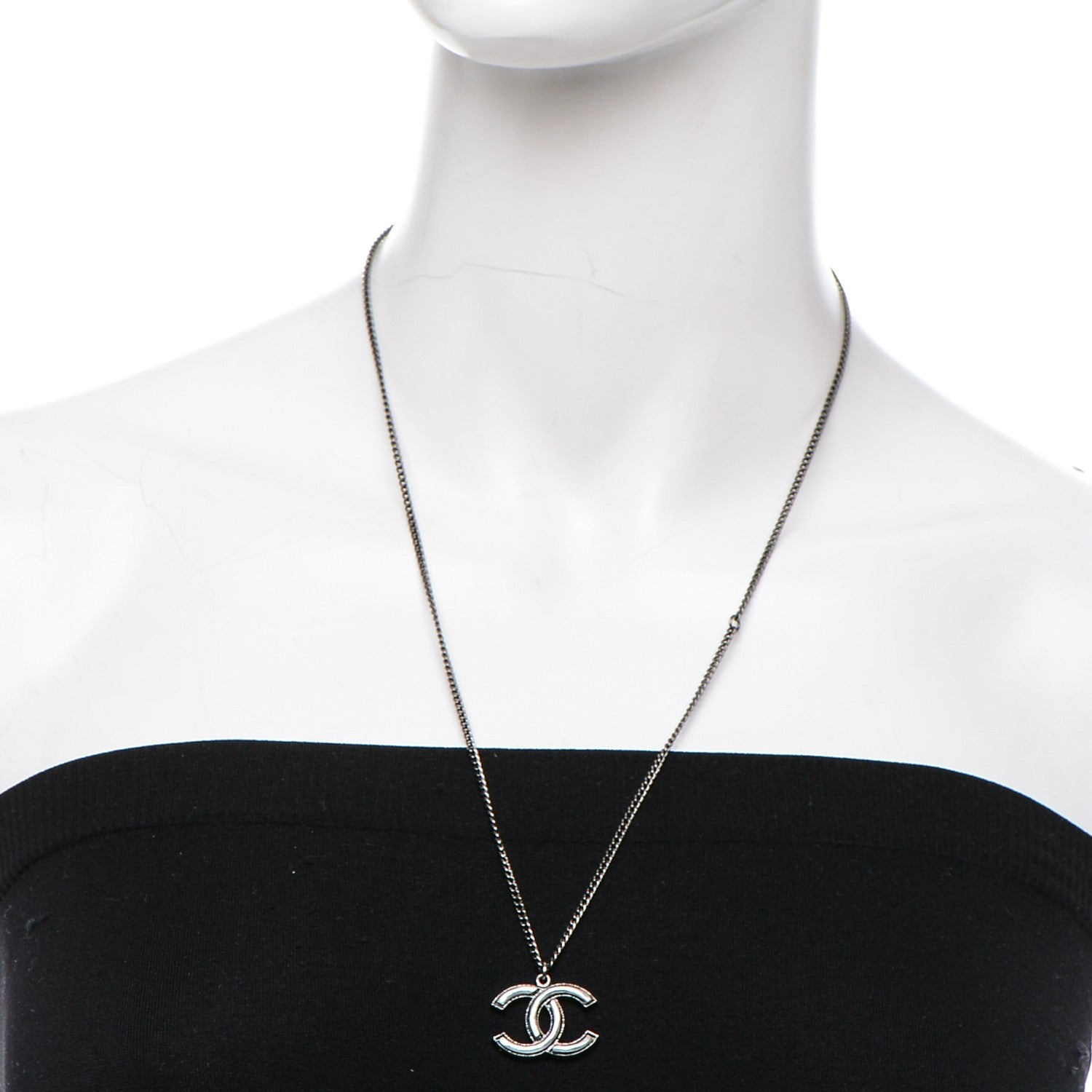 Chanel Ruthenium Enamel CC Necklace Silver 2 of 5