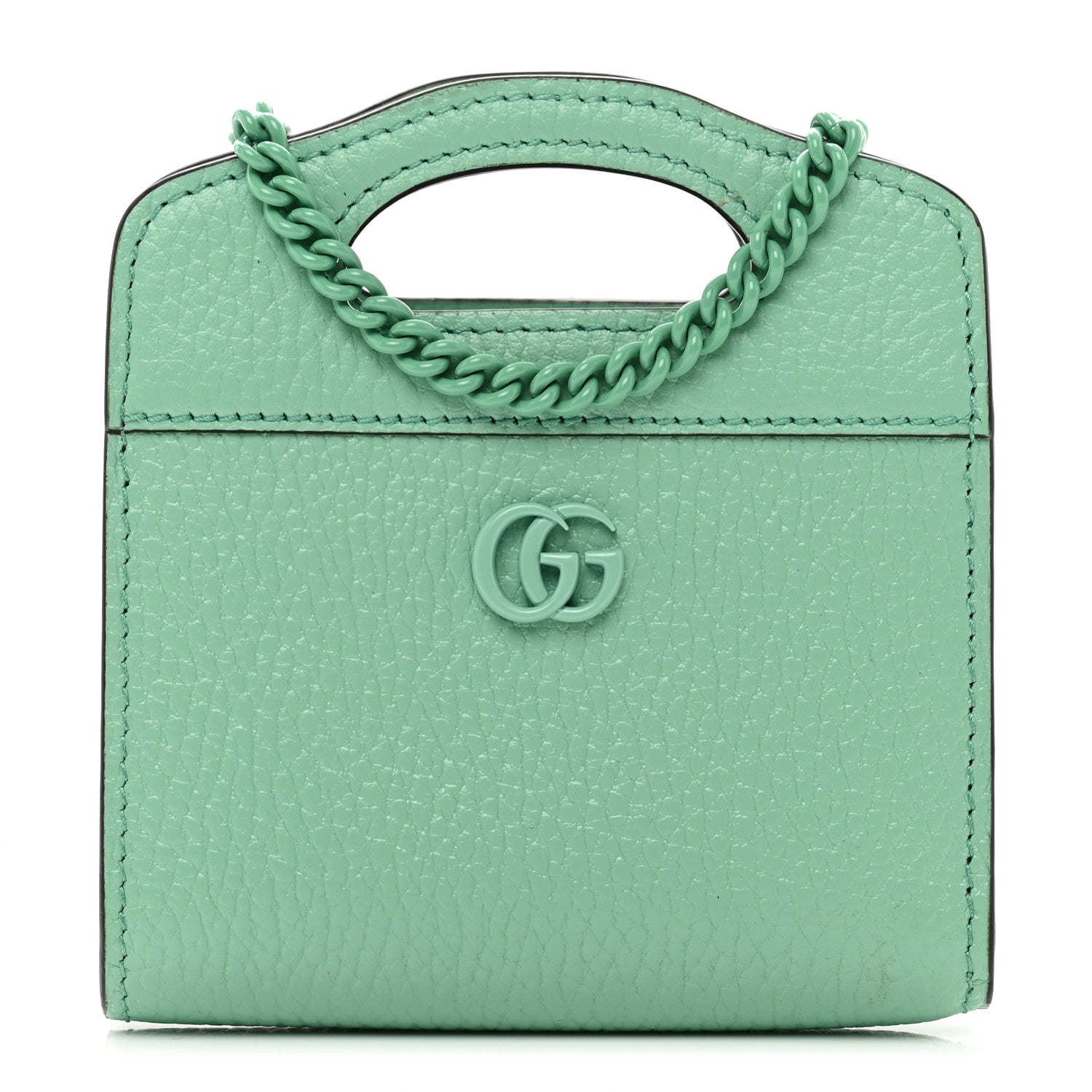 Gucci Dollar Calfskin Enamel Monochrome GG Marmont Top Handle Card Case Wallet Pepperlight Mint 1 of 9