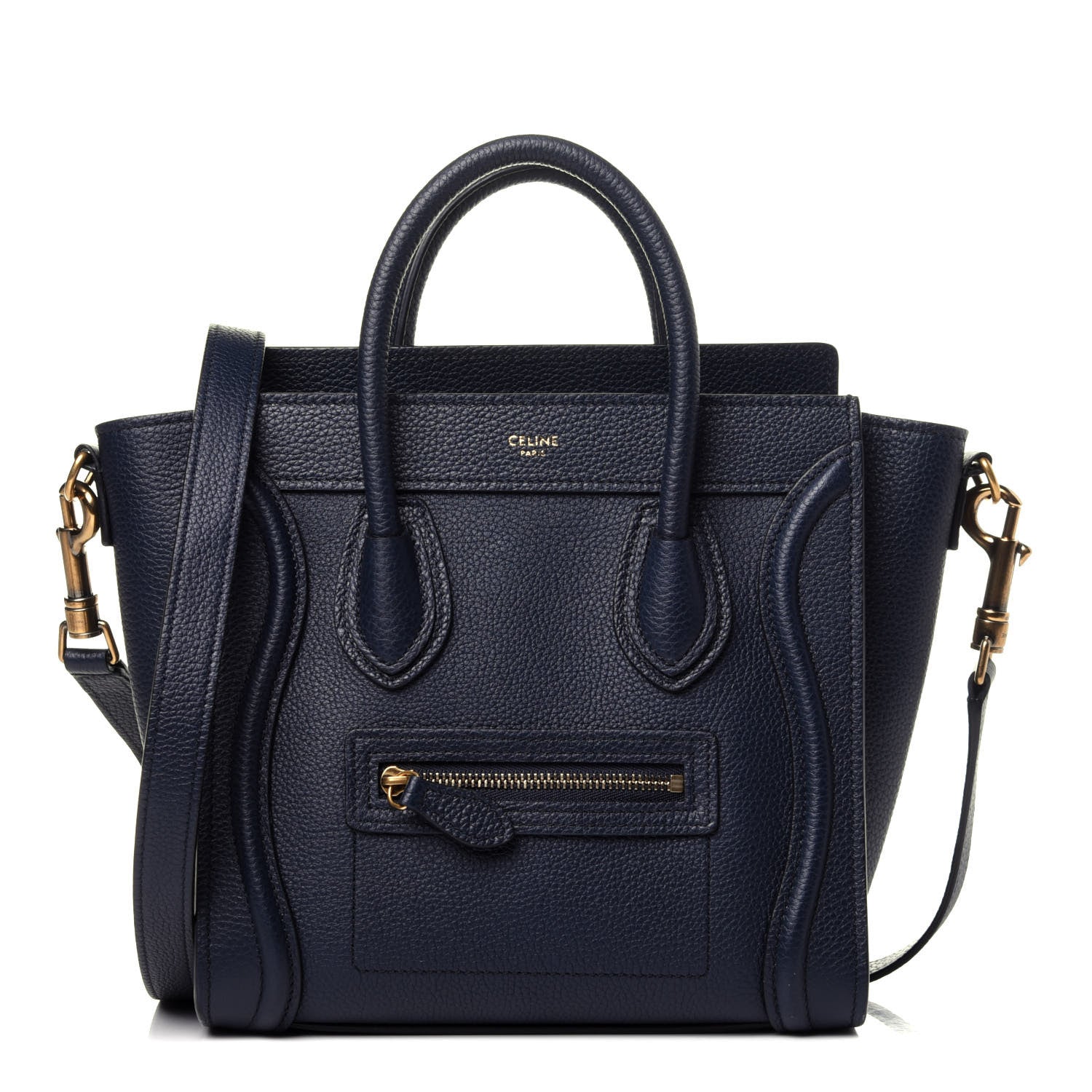 Celine Drummed Calfskin Nano Luggage Navy Blue 1 of 11