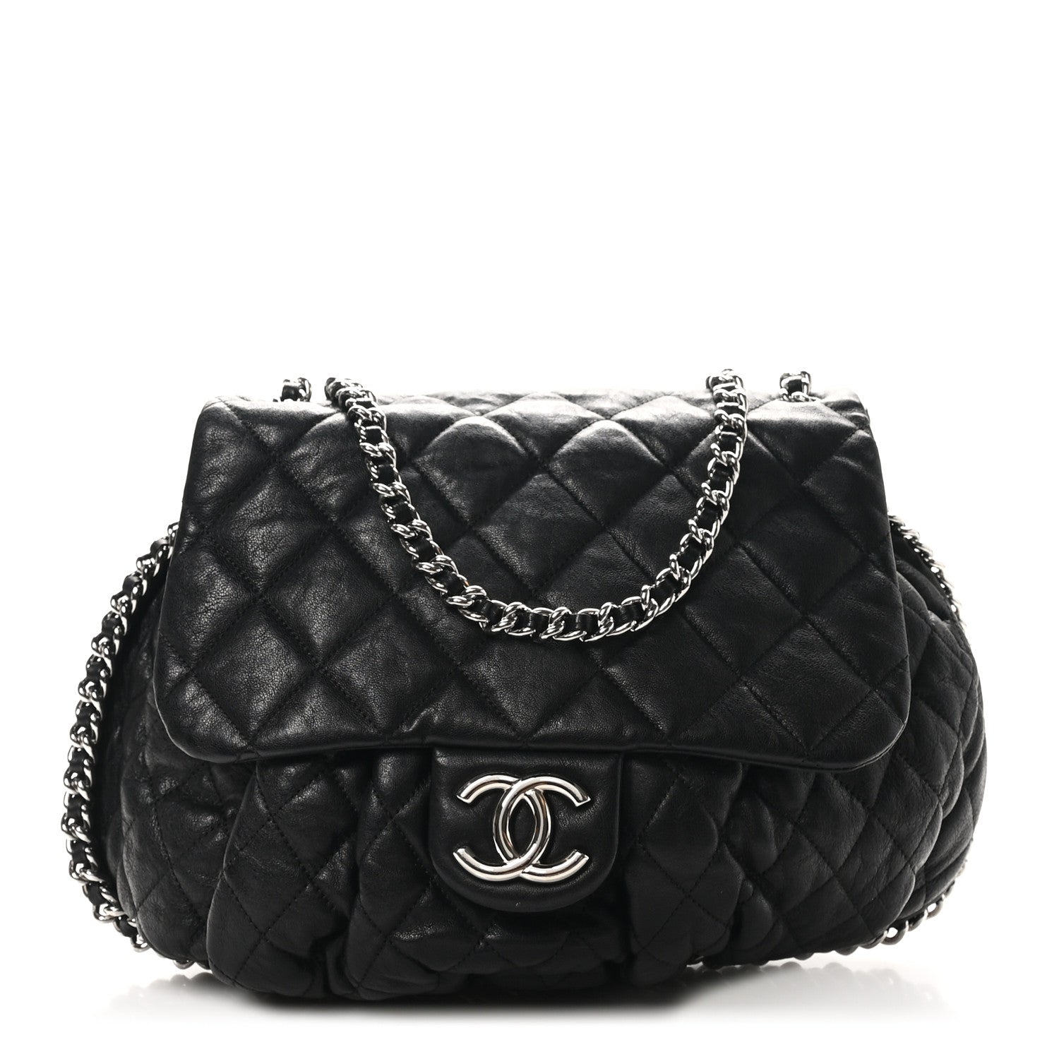 Chanel Washed Lambskin Quilted Large Chain Around Messenger Black 1 of 10