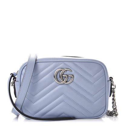 Gucci Calfskin Matelasse Mini GG Marmont Chain Shoulder Bag Porcelain Light Blue 1 of 11