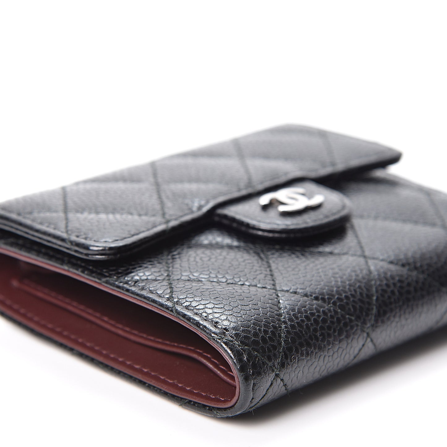 Caviar Quilted Compact Flap Wallet Black
