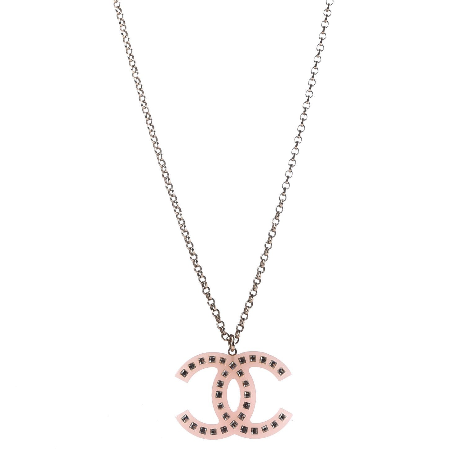 Chanel Translucent Resin Crystal CC Necklace Pink 1 of 7