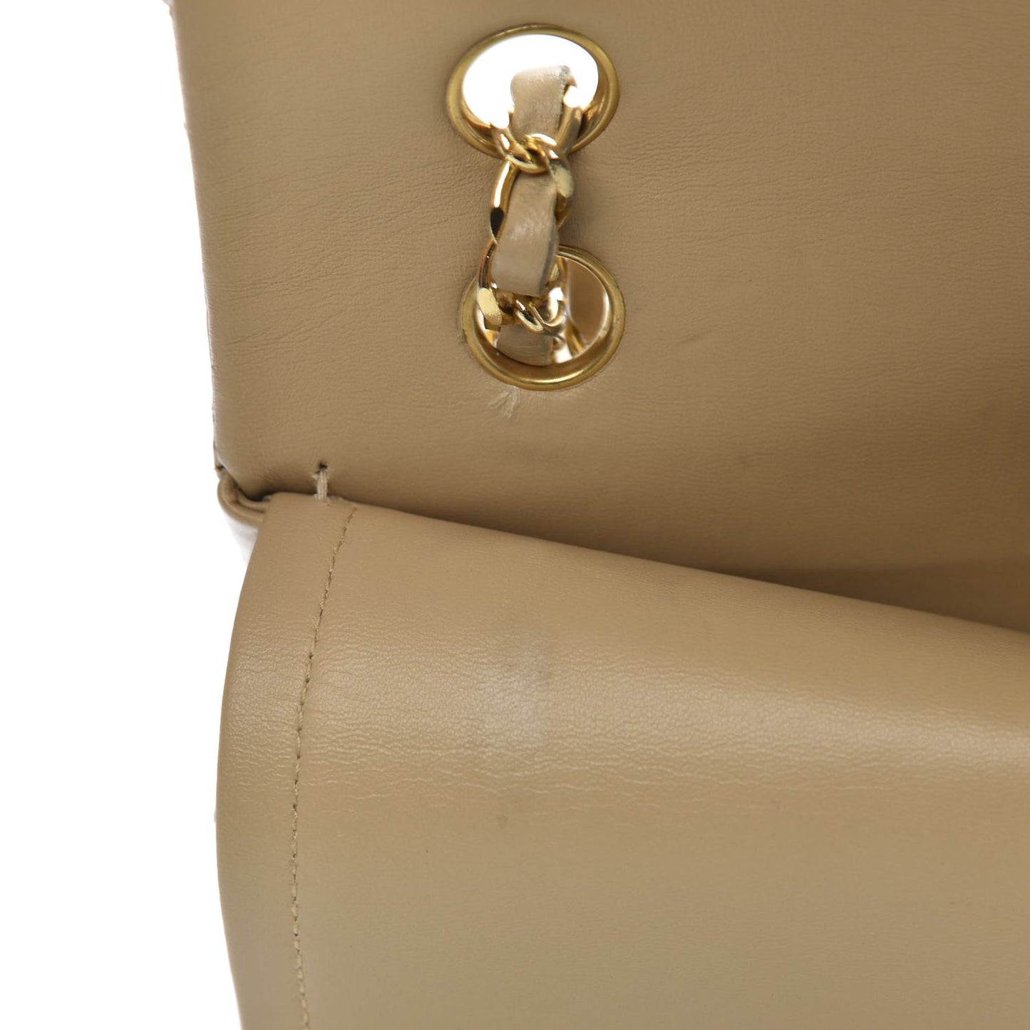 Lambskin Quilted Medium Double Flap Beige