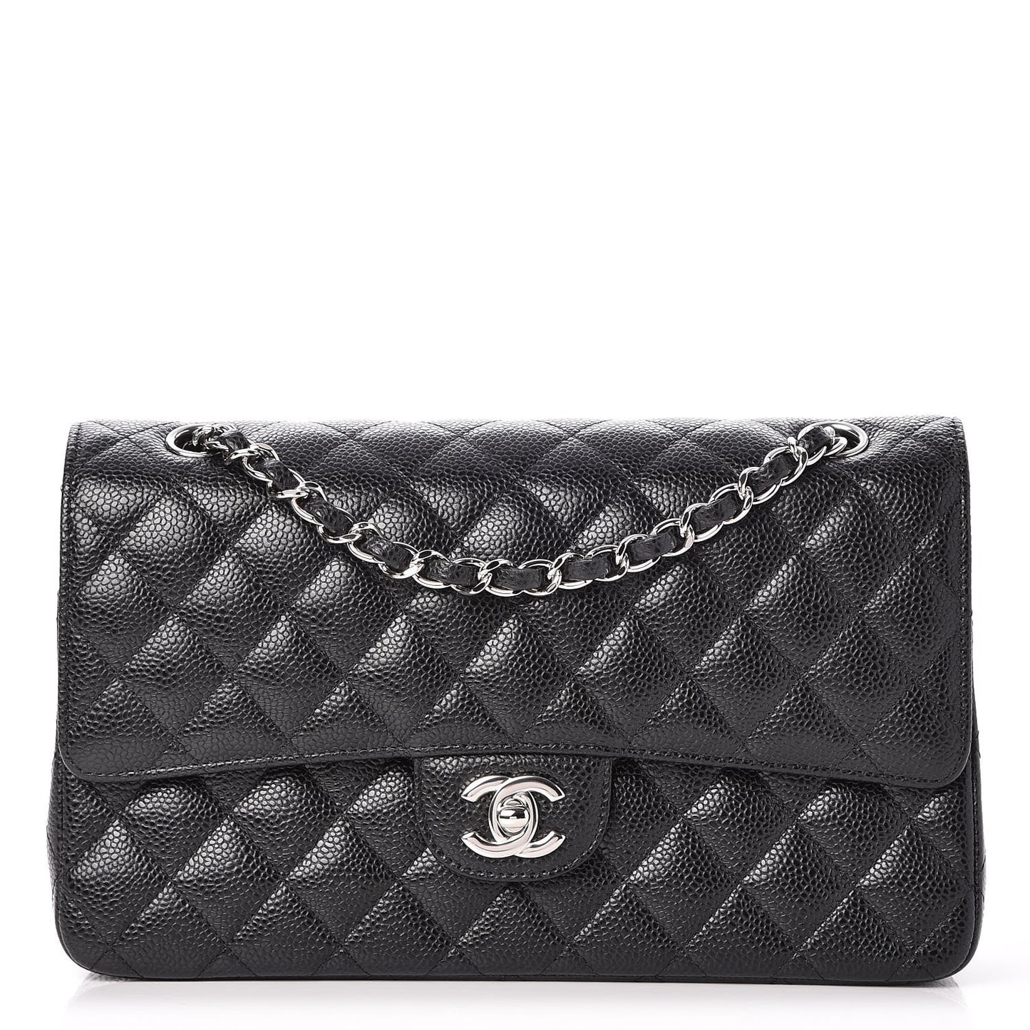 Caviar Quilted Medium Double Flap Black