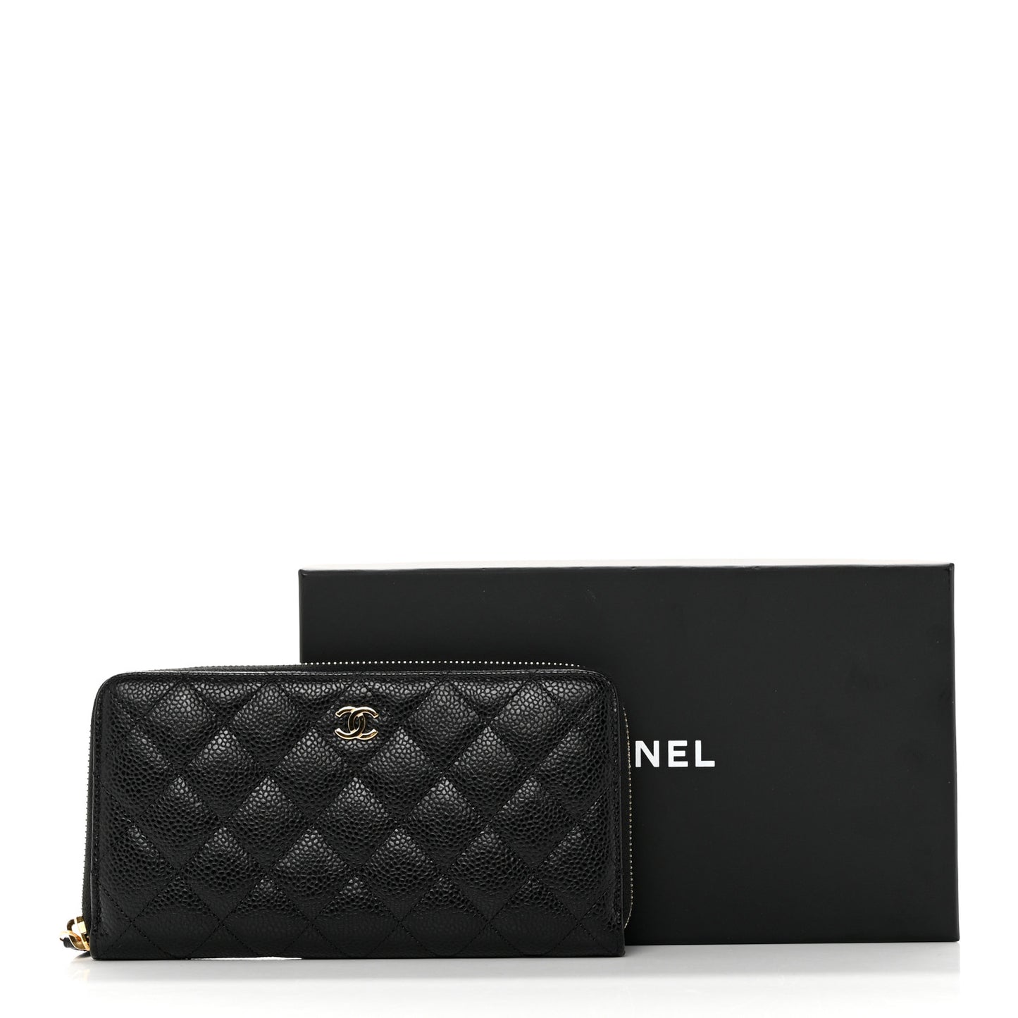 Caviar Quilted Large Gusset Zip Around Wallet Black