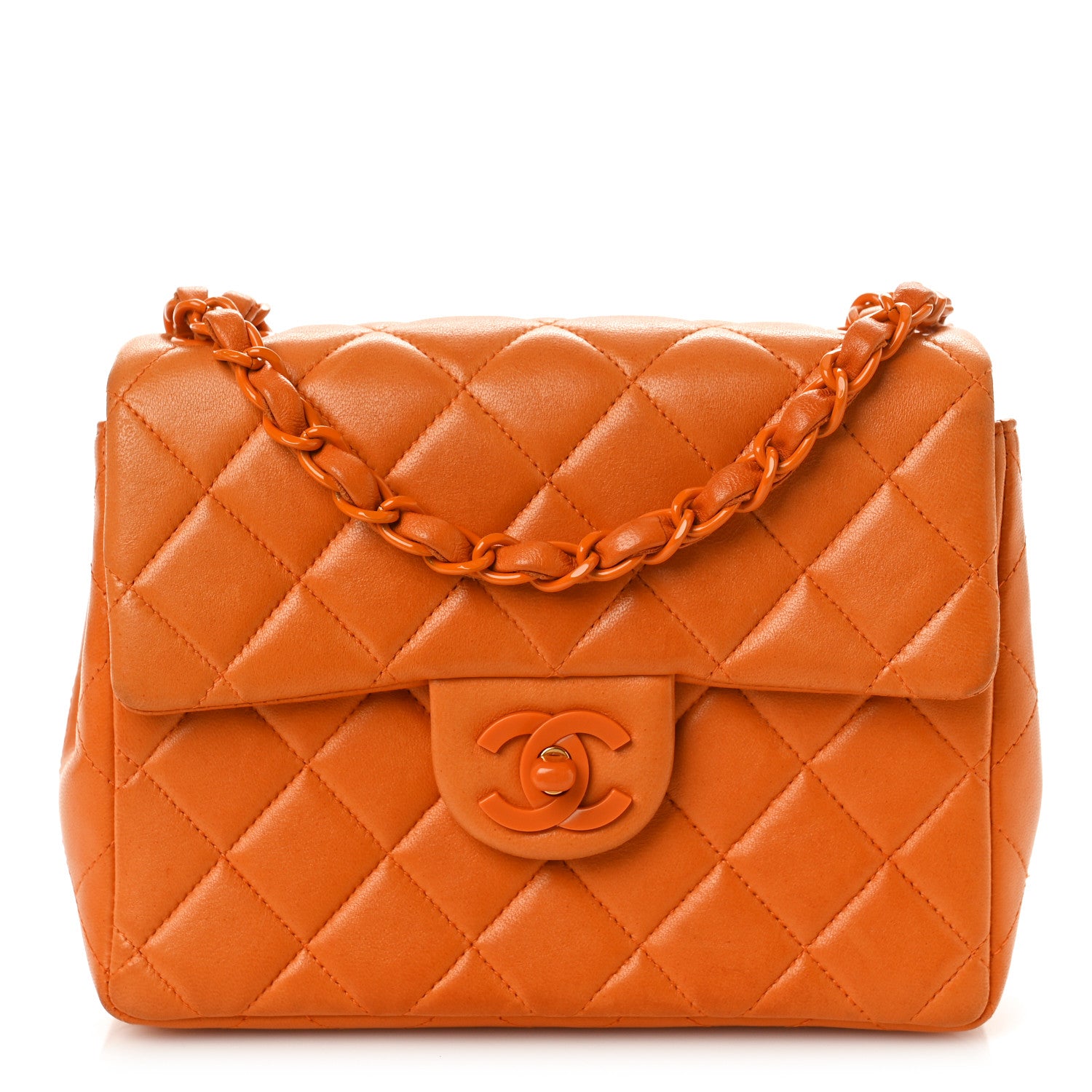 Chanel Lambskin Resin Mini Square Flap Orange 1 of 15