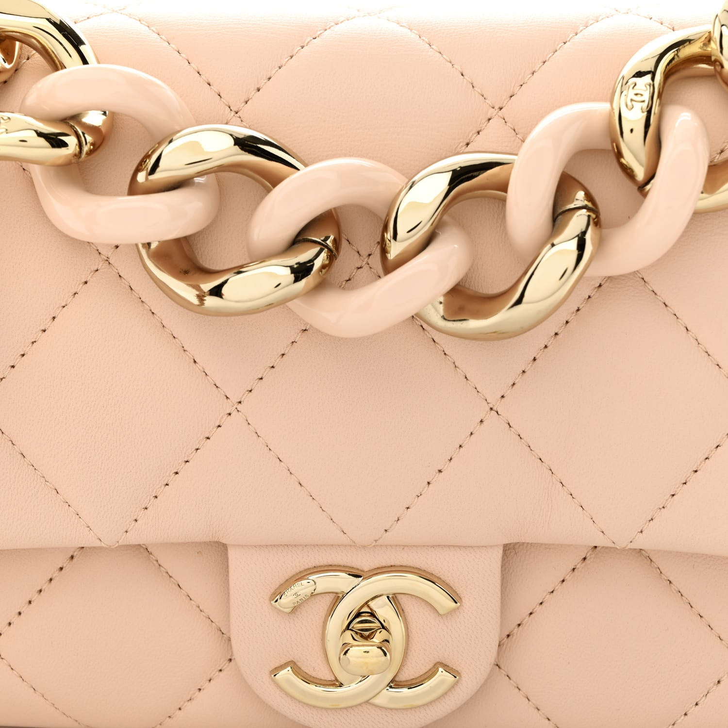 Chanel Lambskin Quilted Resin Bi-Color Chain Flap Bag Light Beige 8 of 11
