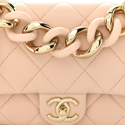 Chanel Lambskin Quilted Resin Bi-Color Chain Flap Bag Light Beige 8 of 11