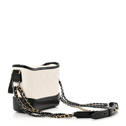 Chanel Aged Calfskin Quilted Small Gabrielle Hobo Black White 3 of 11