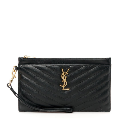 Saint Laurent Grain De Poudre Chevron Monogram Large Bill Pouch Black 1 of 12