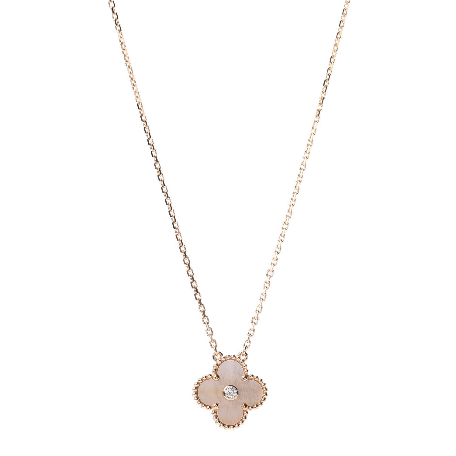 Van Cleef & Arpels 18K Yellow Gold Diamond Yellow Mother of Pearl Vintage Alhambra Pendant Necklace 1 of 5