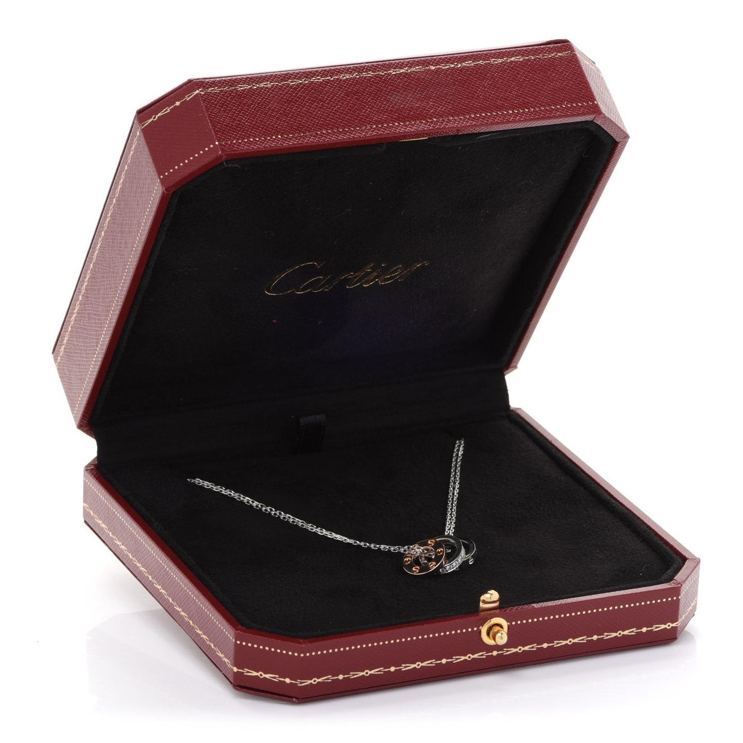 18K White Pink Gold Diamond Three Ring LOVE Necklace