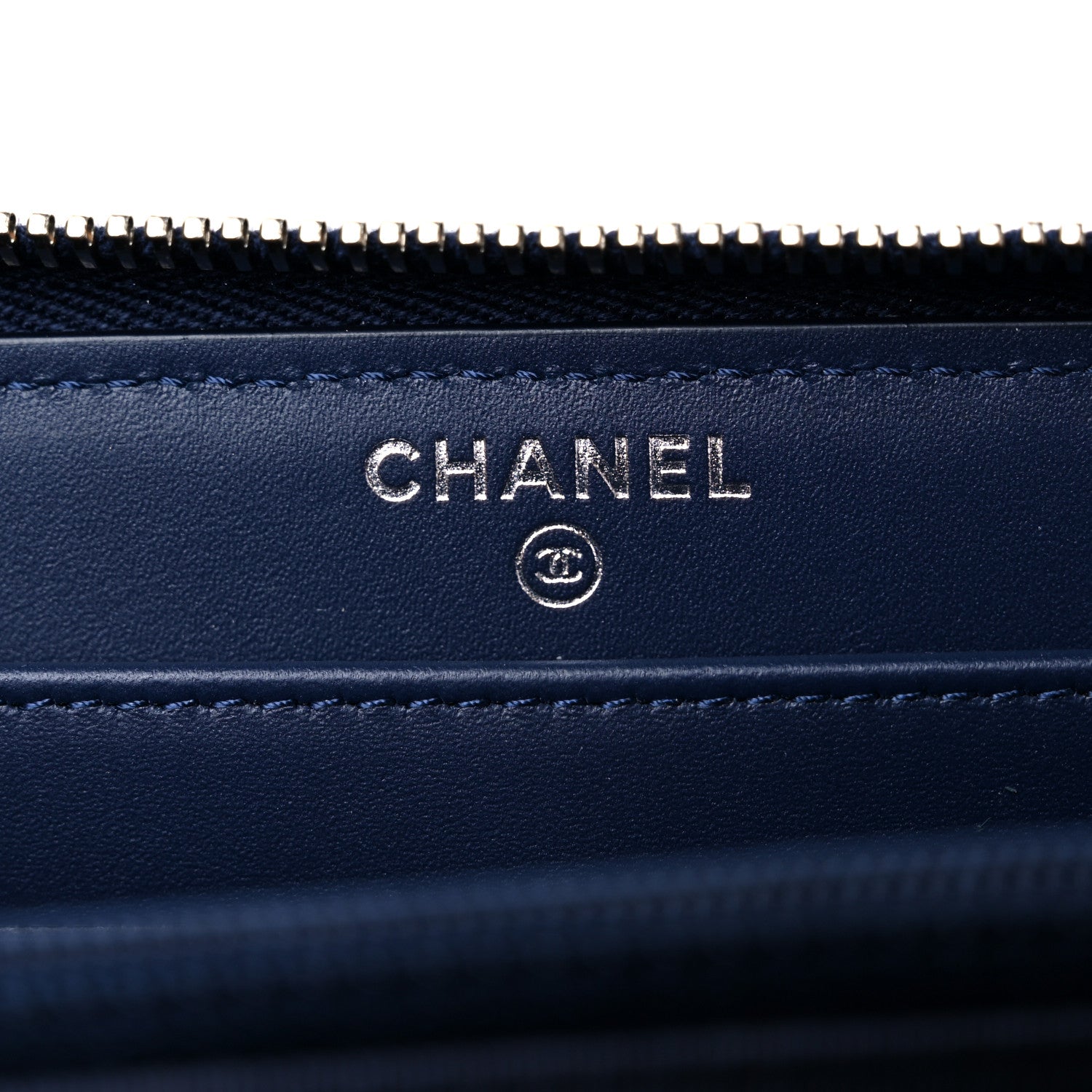 Chanel Caviar Chevron Quilted Large Gusset Zip Around Wallet Navy 6 of 13