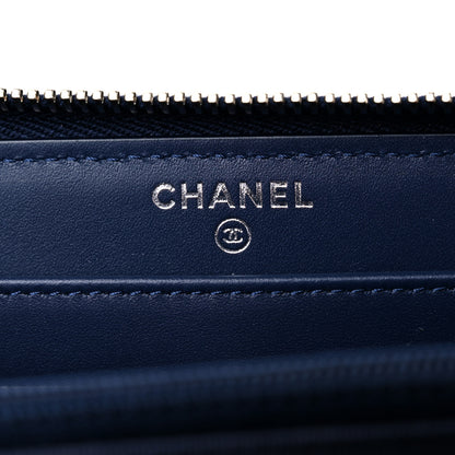 Chanel Caviar Chevron Quilted Large Gusset Zip Around Wallet Navy 6 of 13