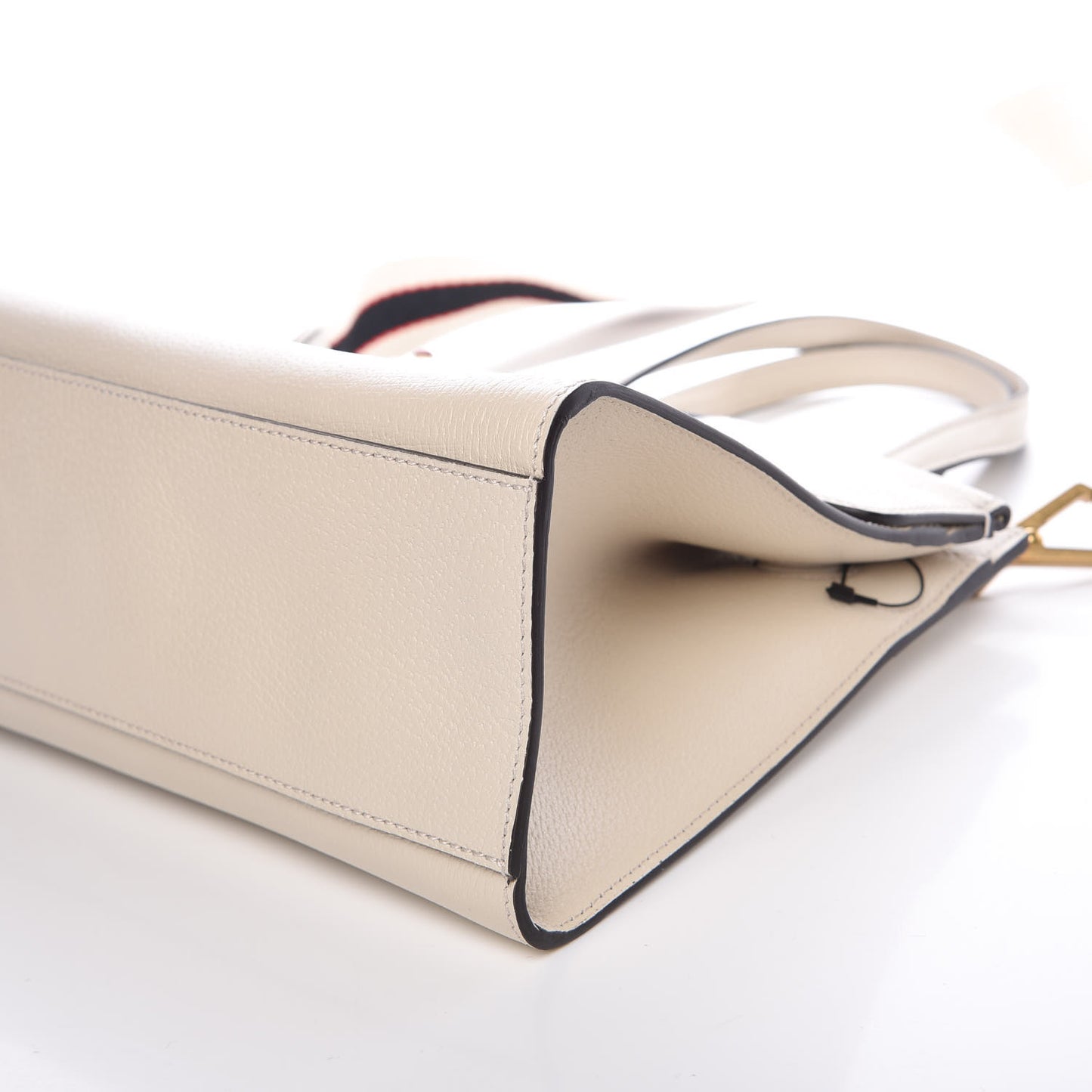 Grained Calfskin Web Stripe Butterfly Medium Totem Top Handle Bag White