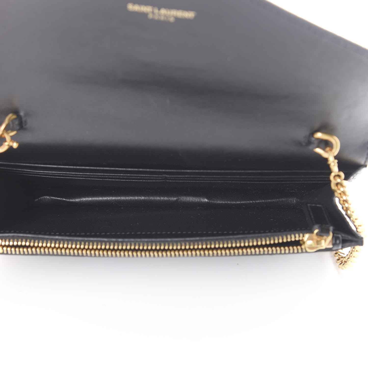 Saint Laurent Calfskin Crocodile Embossed Monogram Envelope Chain Wallet Black 4 of 13
