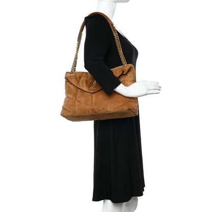 Saint Laurent Suede Calfskin Quilted Medium Loulou Puffer Monogram Chain Satchel Cinnamon 2 of 12
