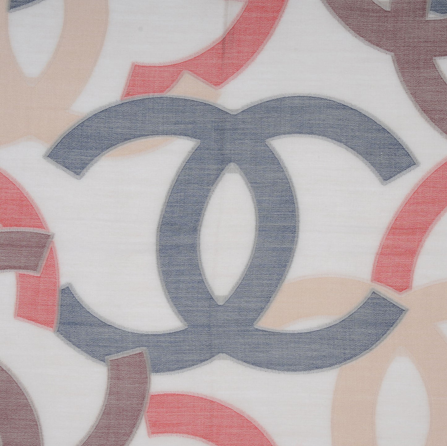 Cashmere Wool Silk CC Fringe Scarf Beige Red Navy