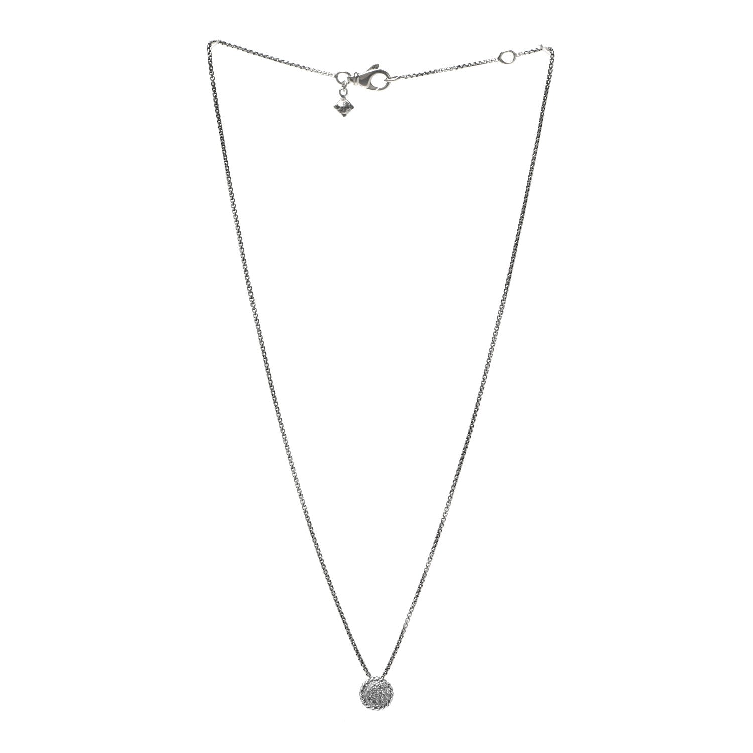 David Yurman Sterling Silver Diamond 9mm Petite Pave Pendant Necklace 3 of 5