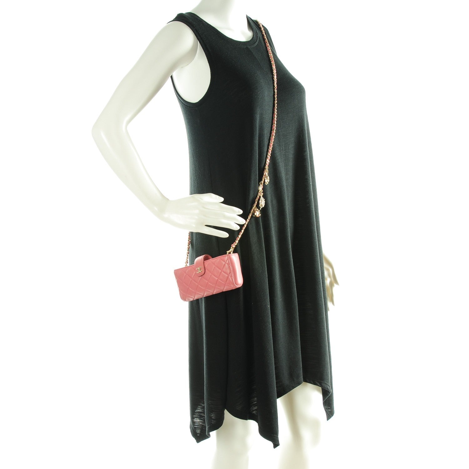 Chanel Lambskin Quilted Mini Phone Holder Crossbody Bag Pink 2 of 8