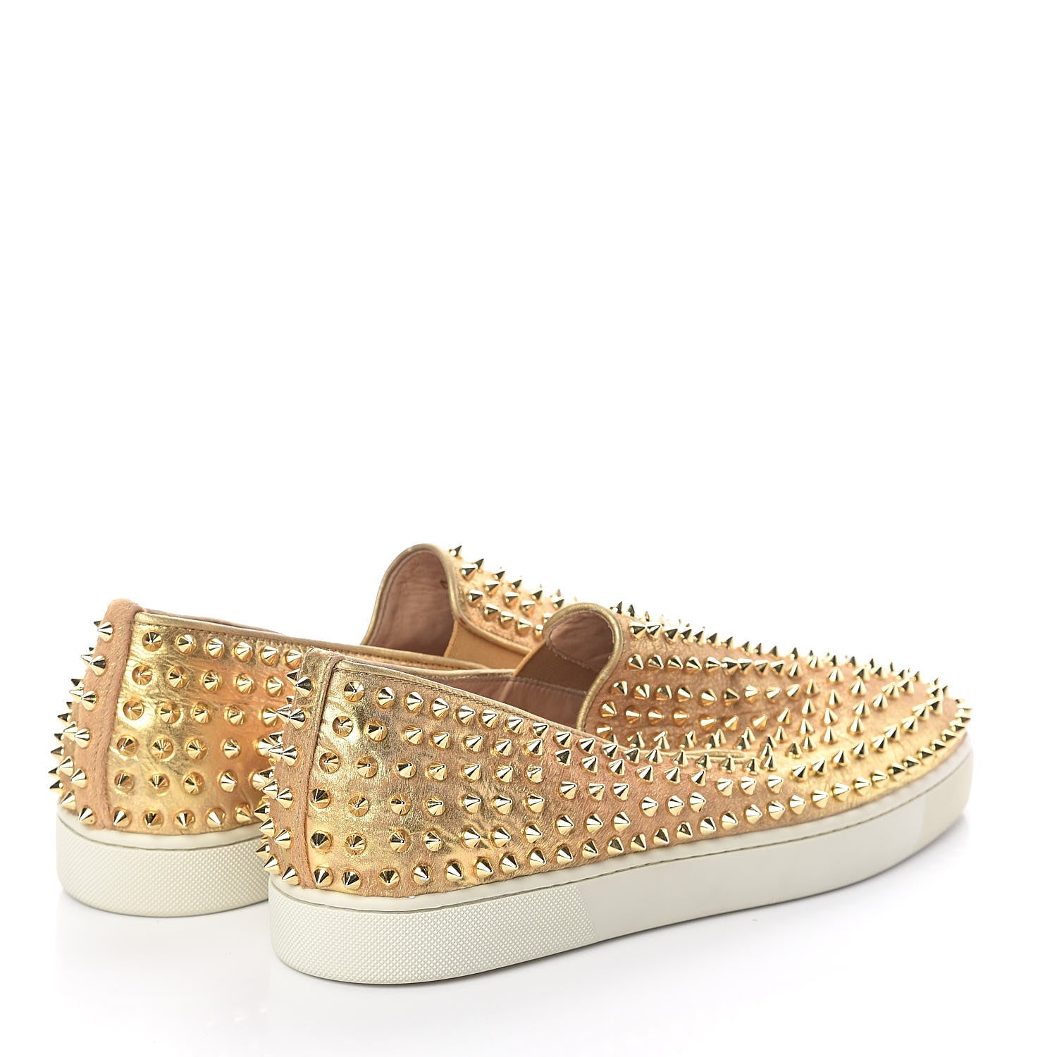 Christian Louboutin Lame Spikes Mens Roller Boat Flat 45.5 Version Gold 4 of 7