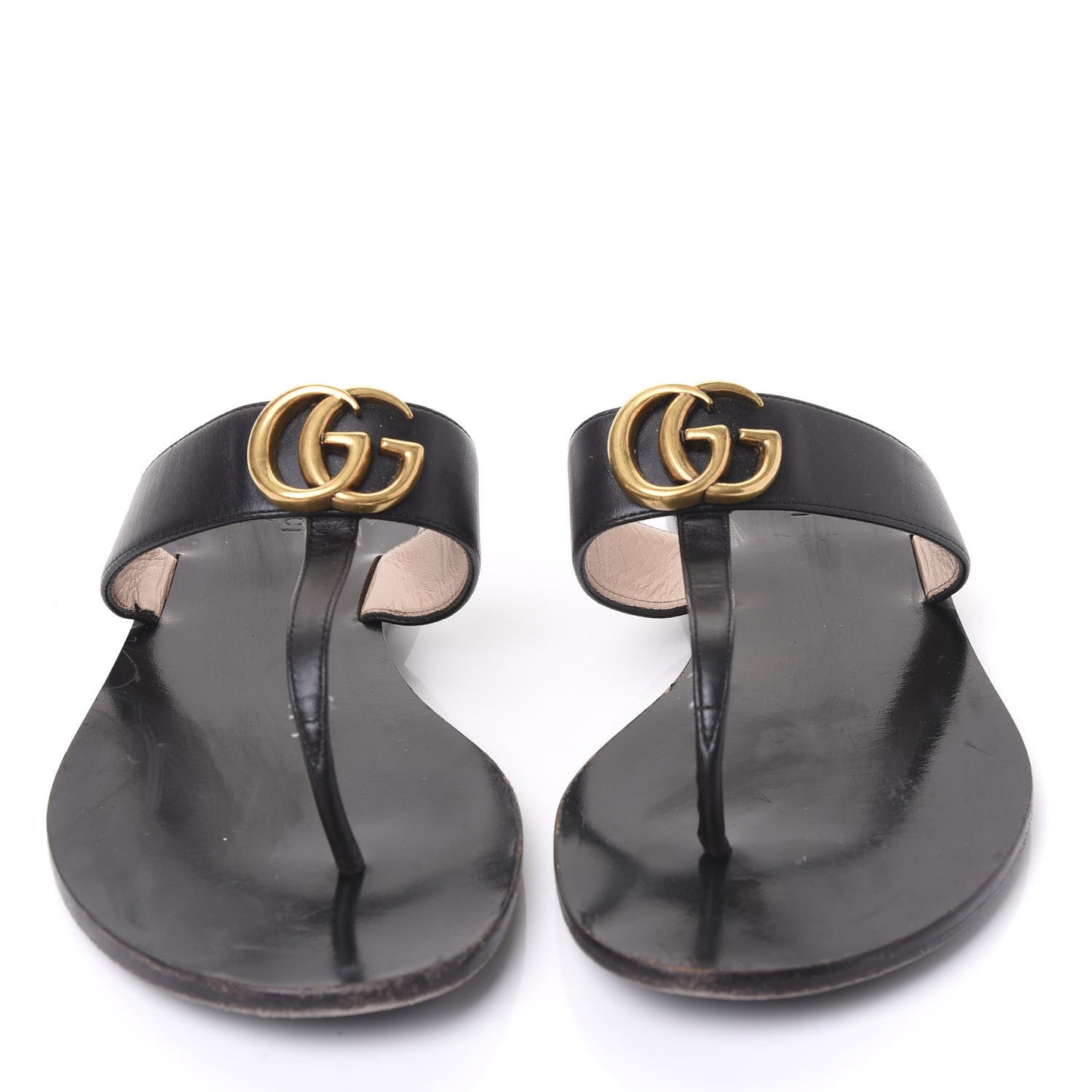 Calfskin GG Marmont Thong Sandals 39.5 Black