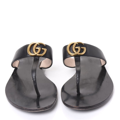 Gucci Calfskin GG Marmont Thong Sandals 39.5 Black 3 of 8