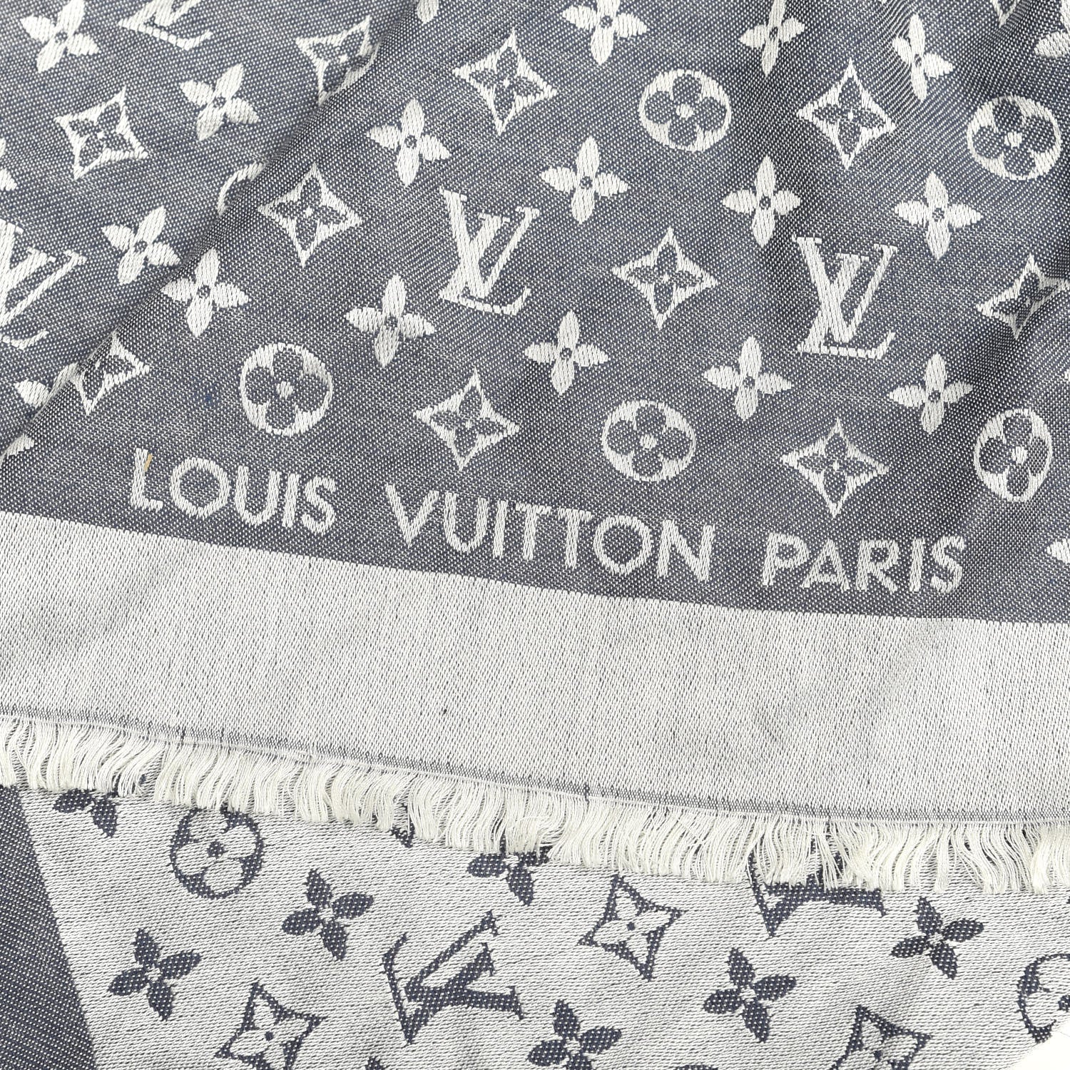 Louis Vuitton Wool Silk Monogram Denim Shawl Blue 2 of 4