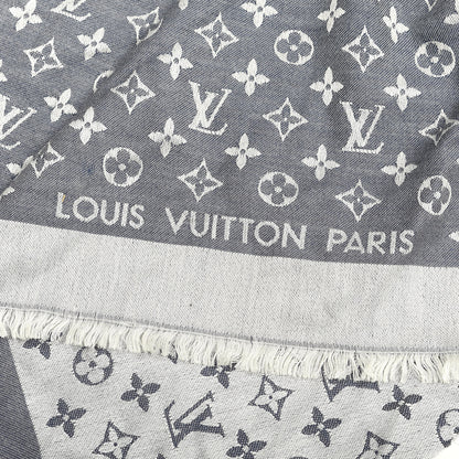 Louis Vuitton Wool Silk Monogram Denim Shawl Blue 2 of 4